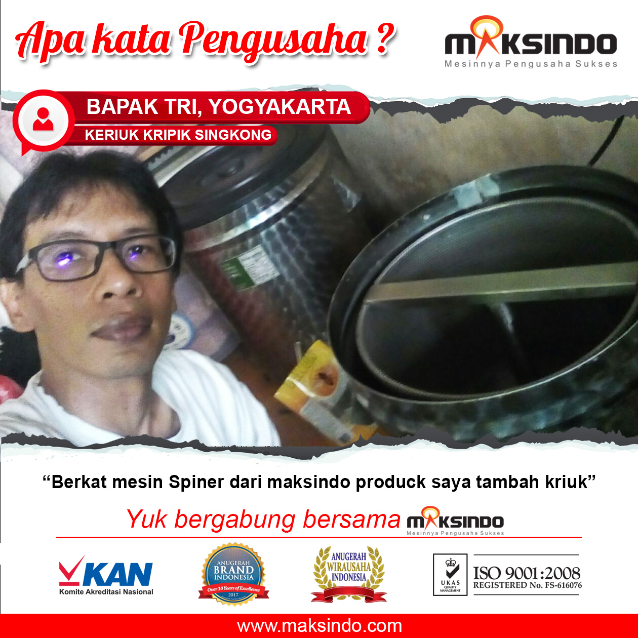 Kriuk Keripik Singkong : Produk Keripik Singkong Semakin Renyah dengan Spinner Maksindo