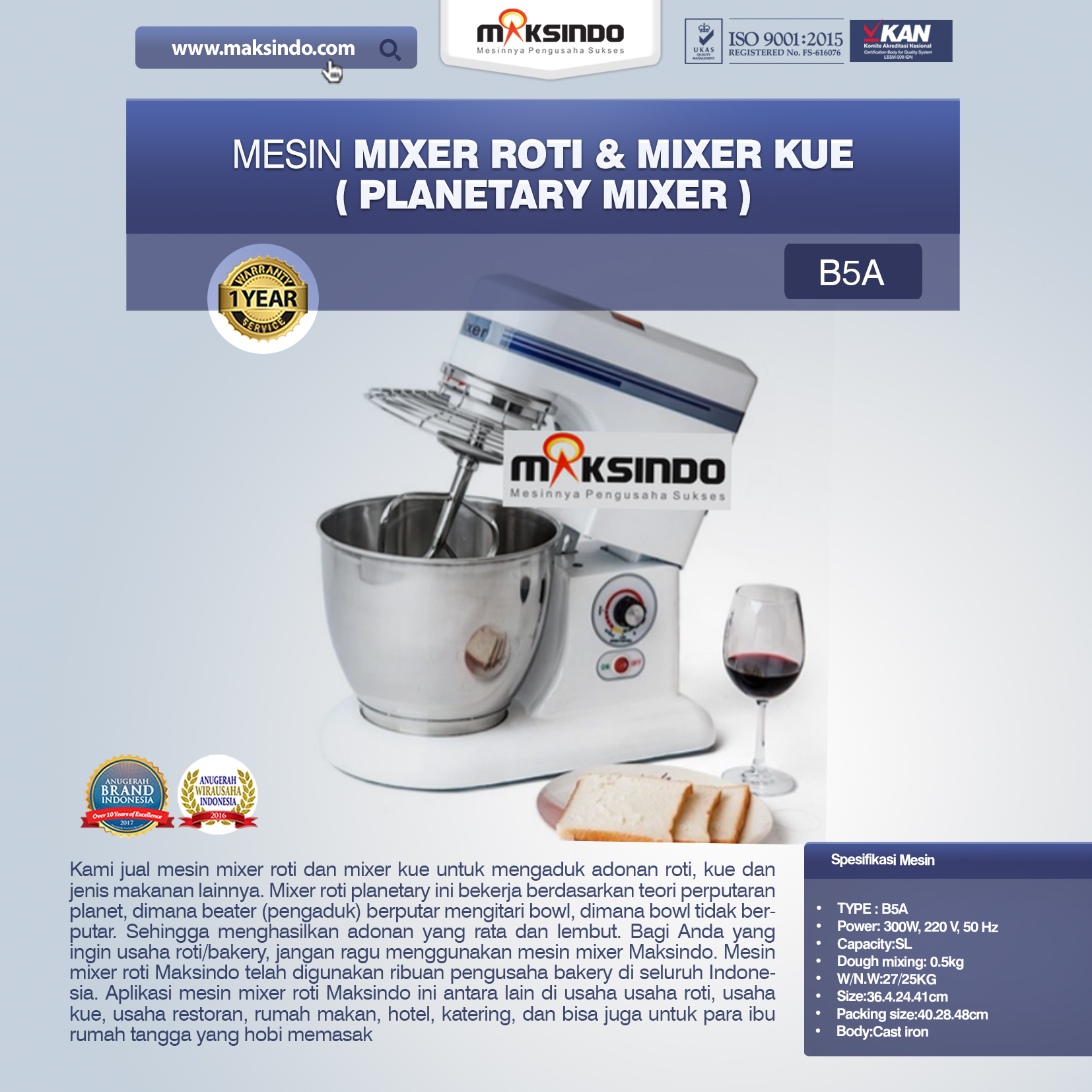 Jual Mesin Mixer Roti dan Kue Model Planetary di Yogyakarta