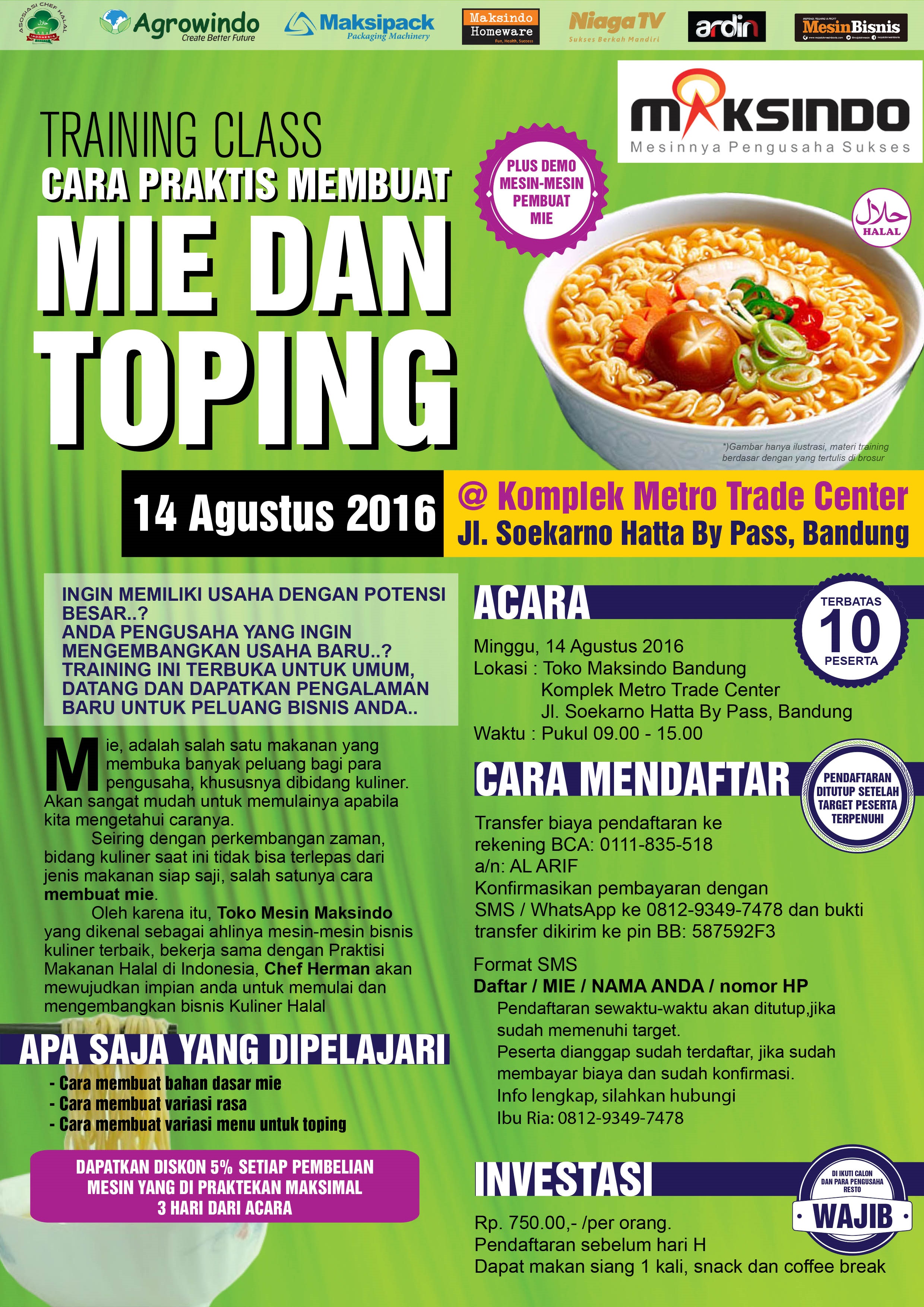 Training Usaha Mie dan Toping di Bandung, 14 Agustus 2016