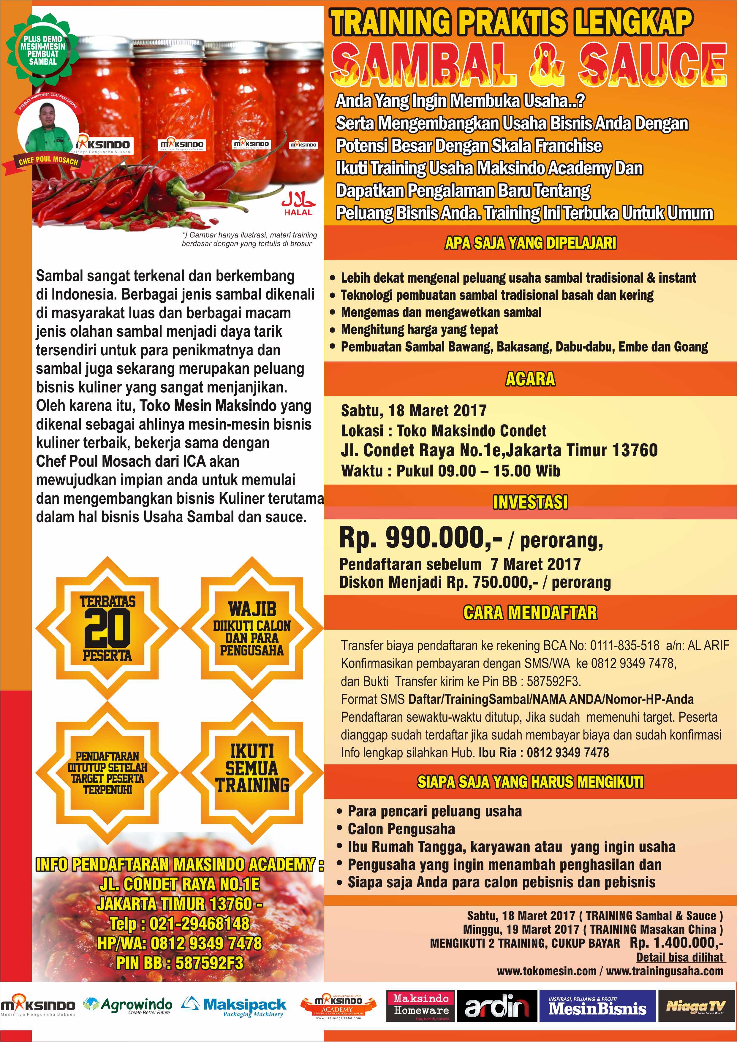 Training Praktis Lengkap Sambal dan Sauce di Condet 18 Maret 2017