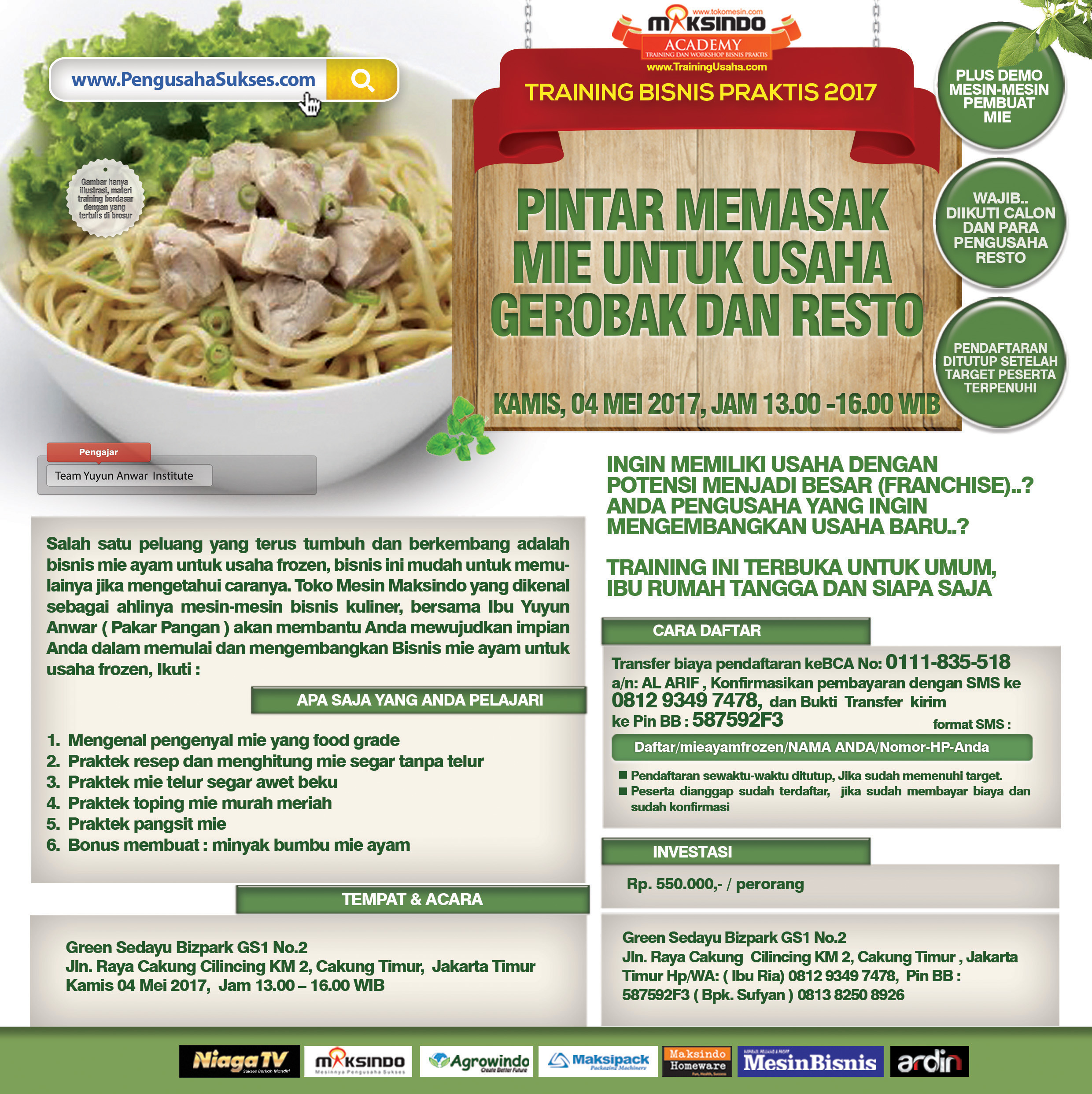 Training Bisnis Pintar Memasak Mie, 4 Mei 2017