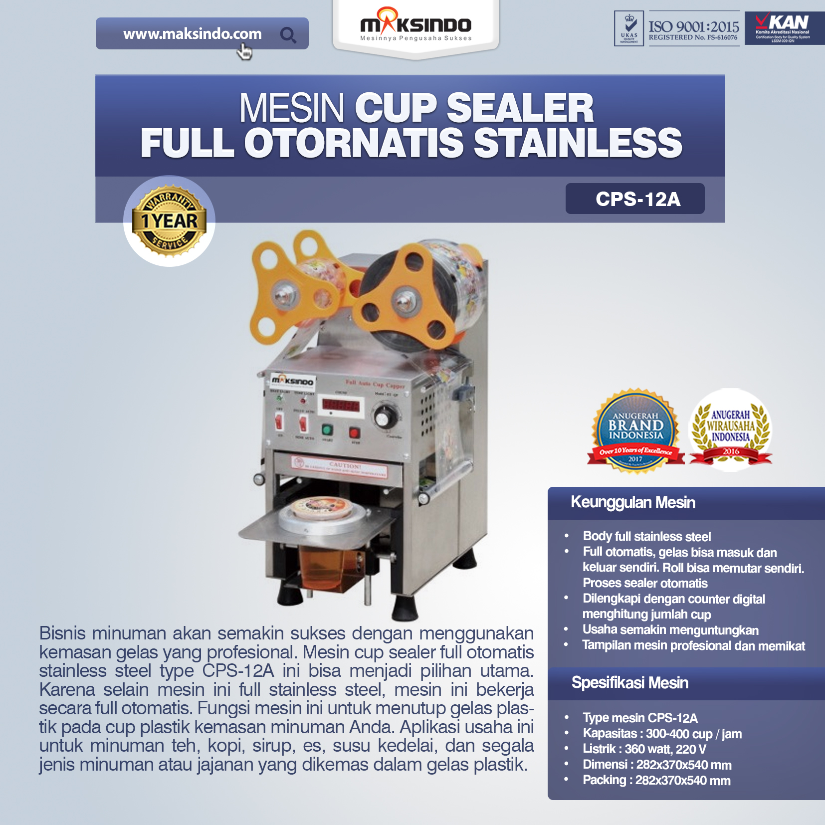 Jual Mesin Cup Sealer Full Otomatis Stainless (CPS-12A) di Yogyakarta