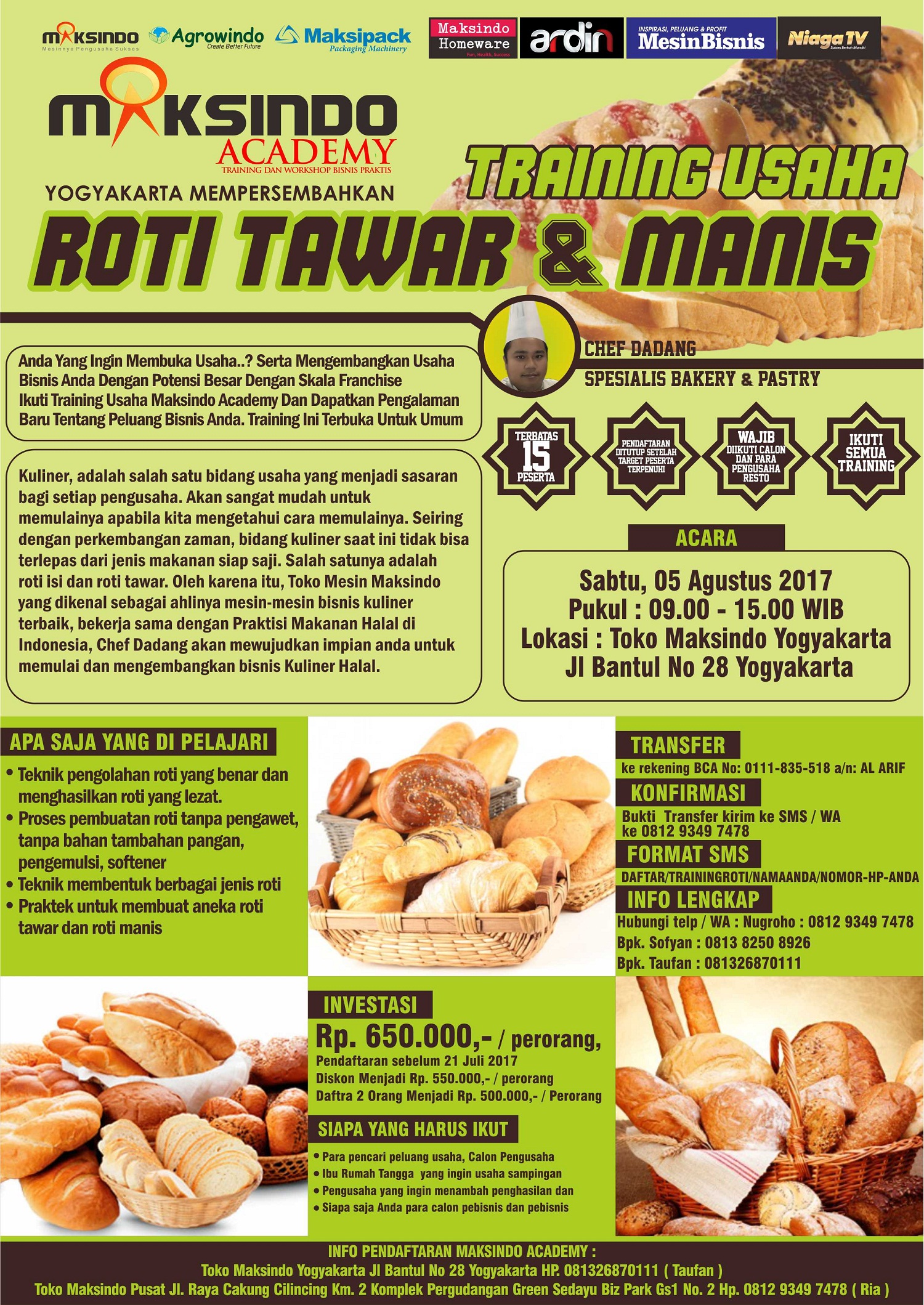 Training Roti Tawar dan Manis, 5 Agustus 2017