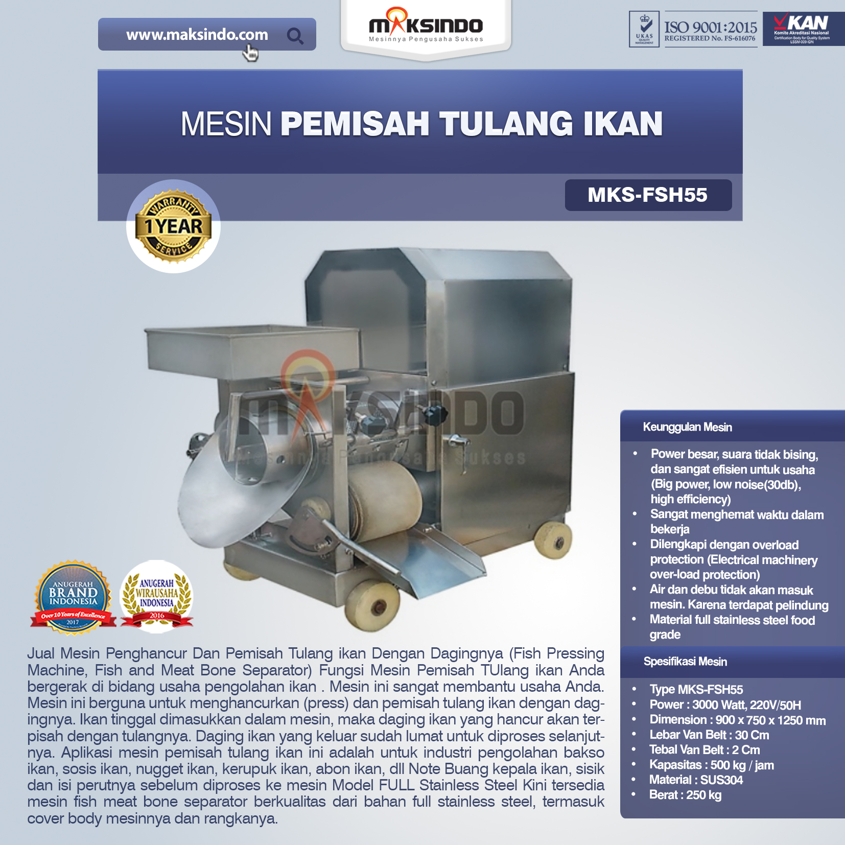 Jual Mesin Pemisah Tulang Ikan (FSH55) di Yogyakarta