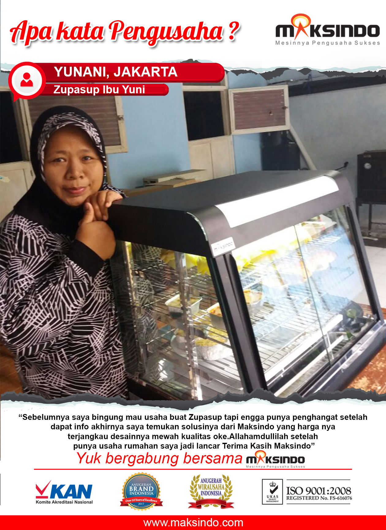 Zupasup Ibu Yuni: Usaha Rumahan Saya Menjadi Lancar Setelah Menemukan Mesin Penghangat Maksindo