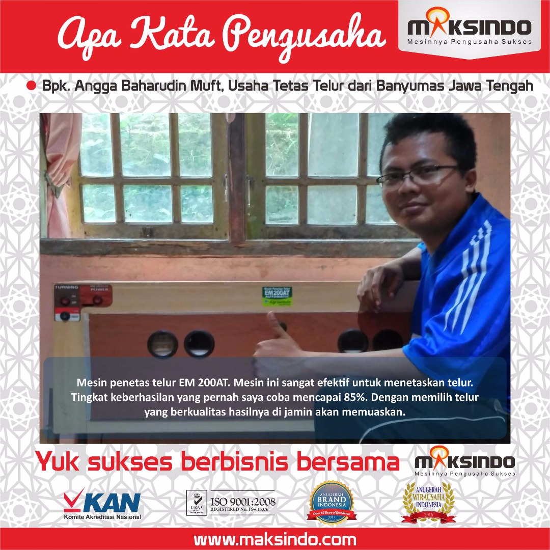 Angga: Mesin Penetas Telur Maksindo Efektif dalam Menetaskan Telur