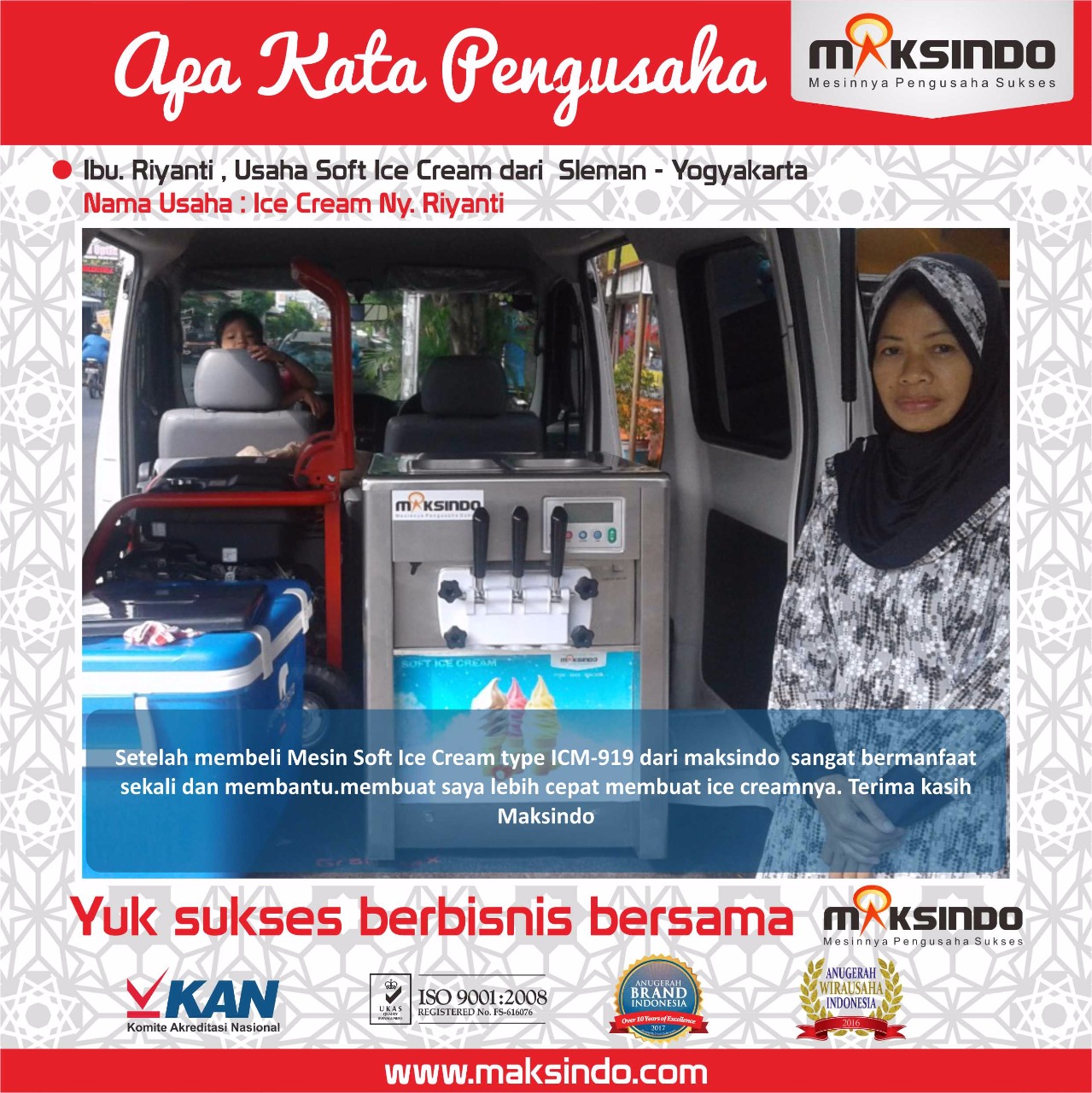 Ice Cream Ny. Riyanti : Usaha Saya Makin Lancar Berkat Mesin Es Krim Maksindo