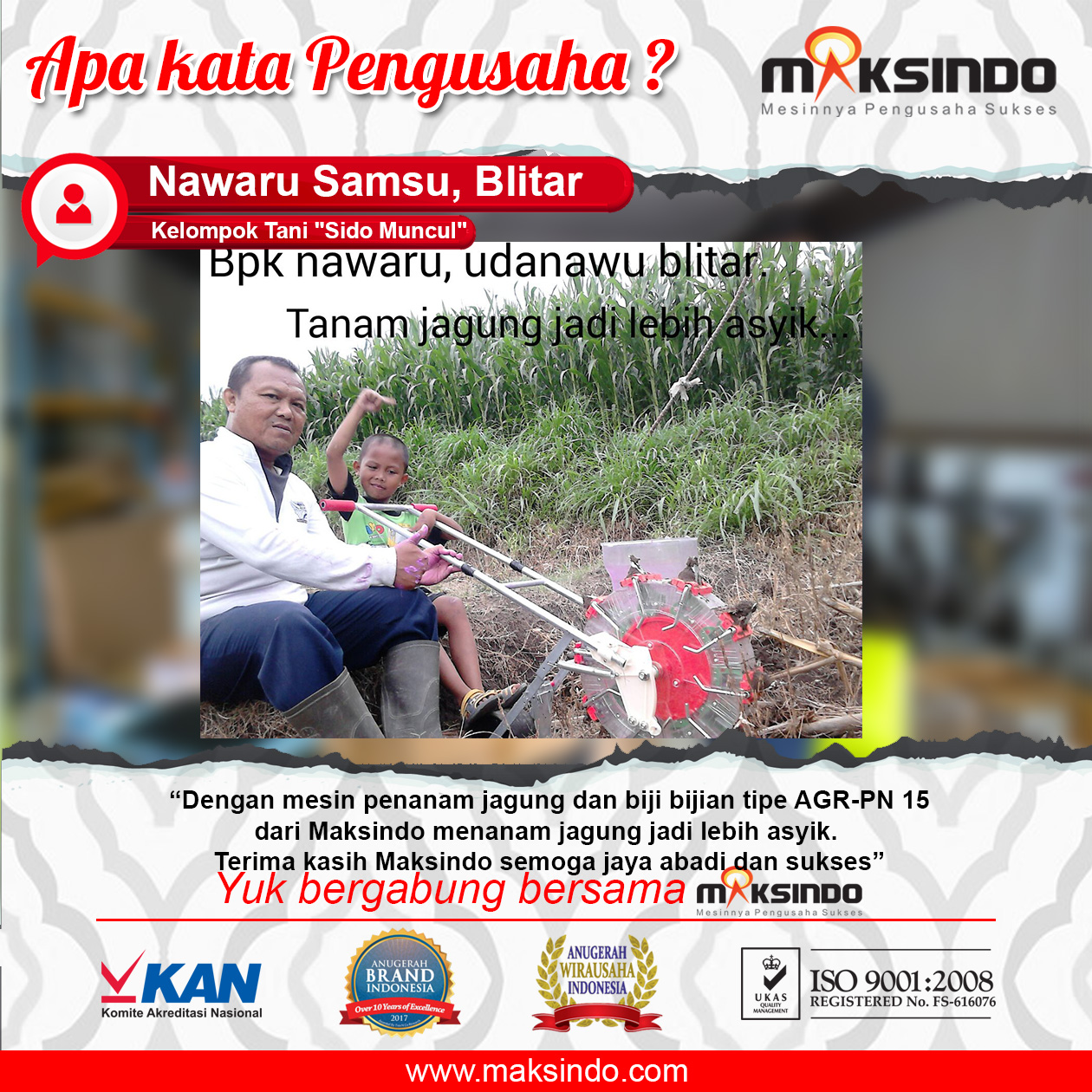 Kelompok Tani “Sido Muncul” : Menanam Padi dengan Menggunakan Mesin Penanam Biji-bijian Maksindo Semakin Asyik