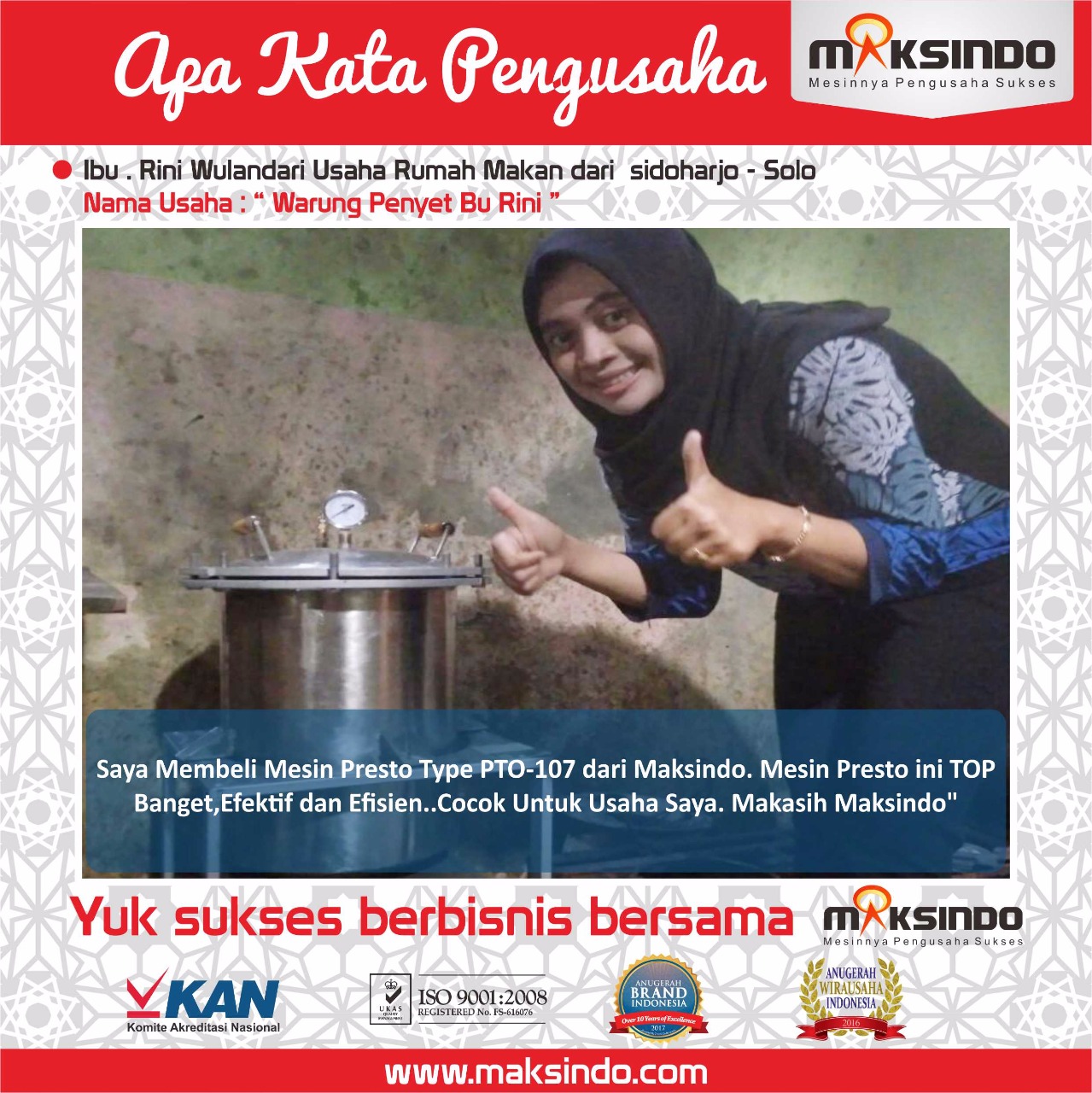 Warung Penyet Bu Rini : Usaha Berjalan Efektif dengan Mesin Presto Maksindo