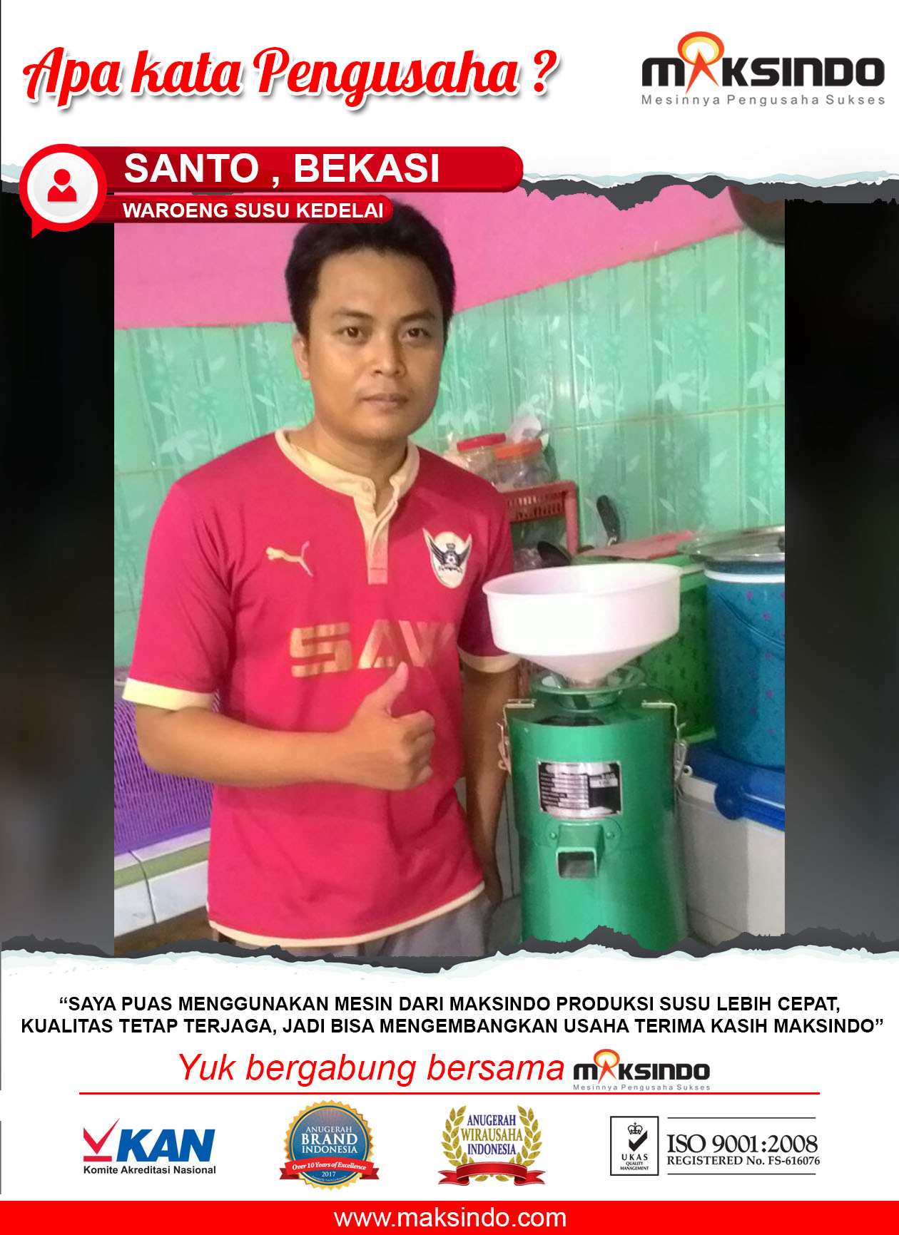 Waroeng Susu Kedelai : “Saya Puas Menggunakan Mesin Maksindo”