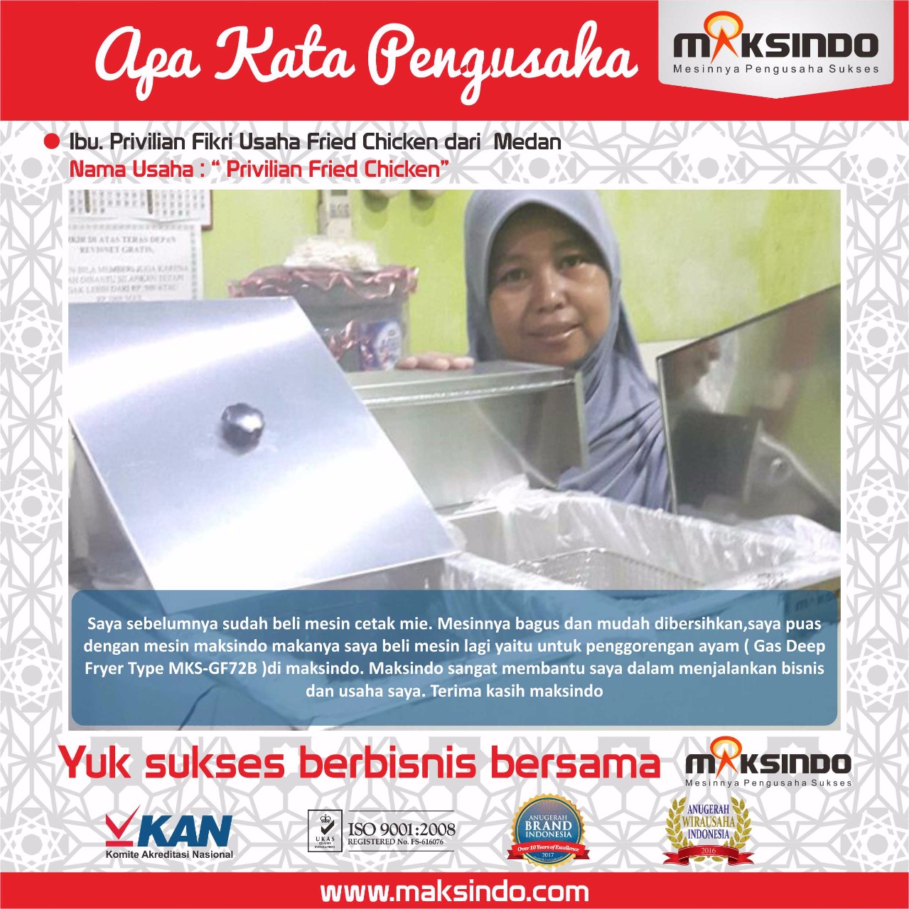Privilian Fried Chicken : Usaha Semakin Mudah Berkat Gas Deep Fryer Maksindo