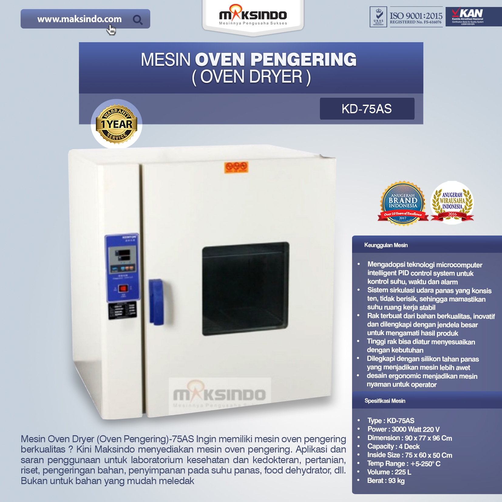 Jual Mesin Oven Pengering (Oven Dryer)-75AS di Yogyakarta