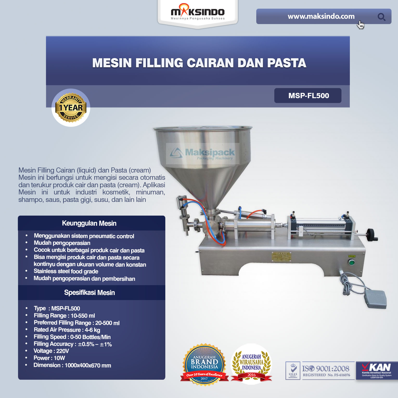 Jual Mesin Filling Cairan Dan Pasta MSP-FL500 di Yogyakarta
