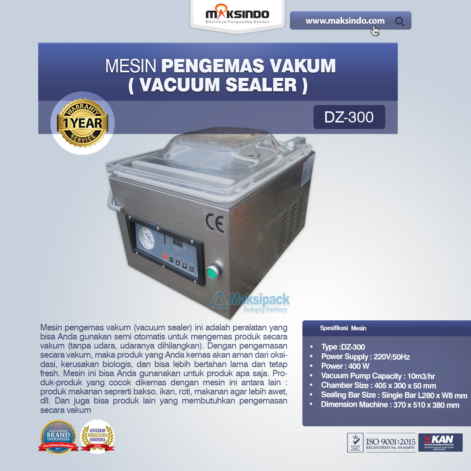 Jual Mesin Vacuum Sealer (DZ300) di Yogyakarta