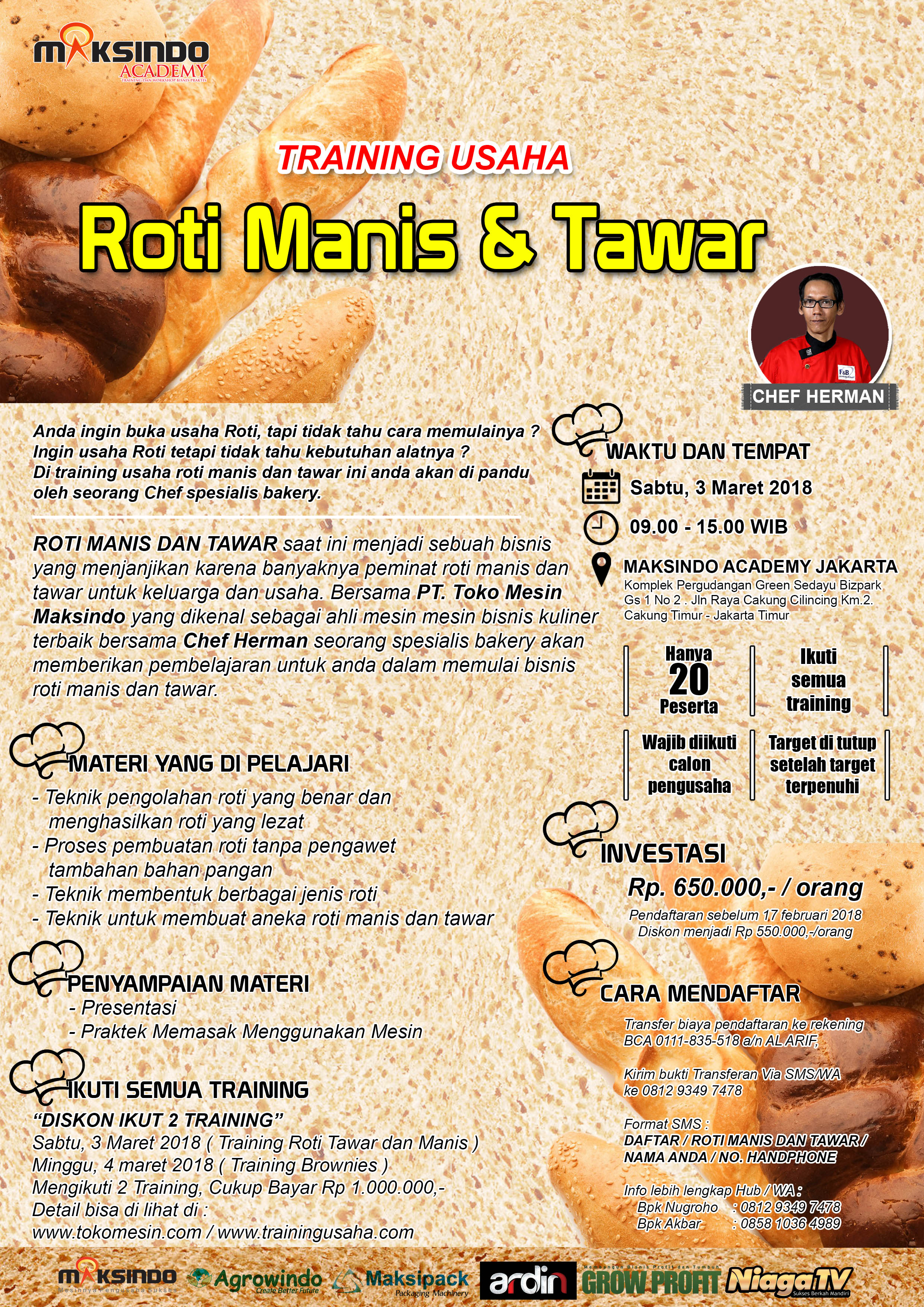 Training Usaha Roti Manis dan Tawar, 3 Maret 2018