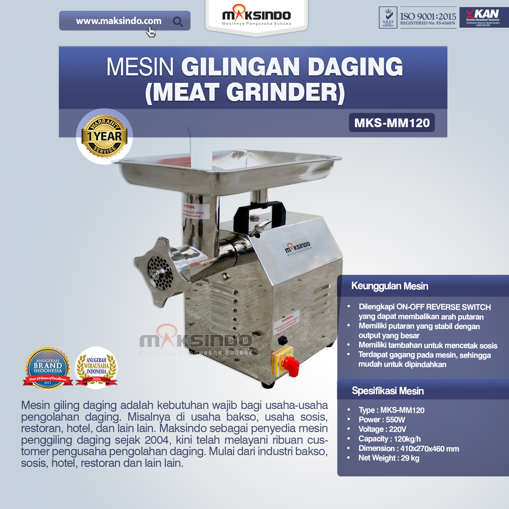Jual Mesin Meat Grinder MKS-MM120 di Yogyakarta