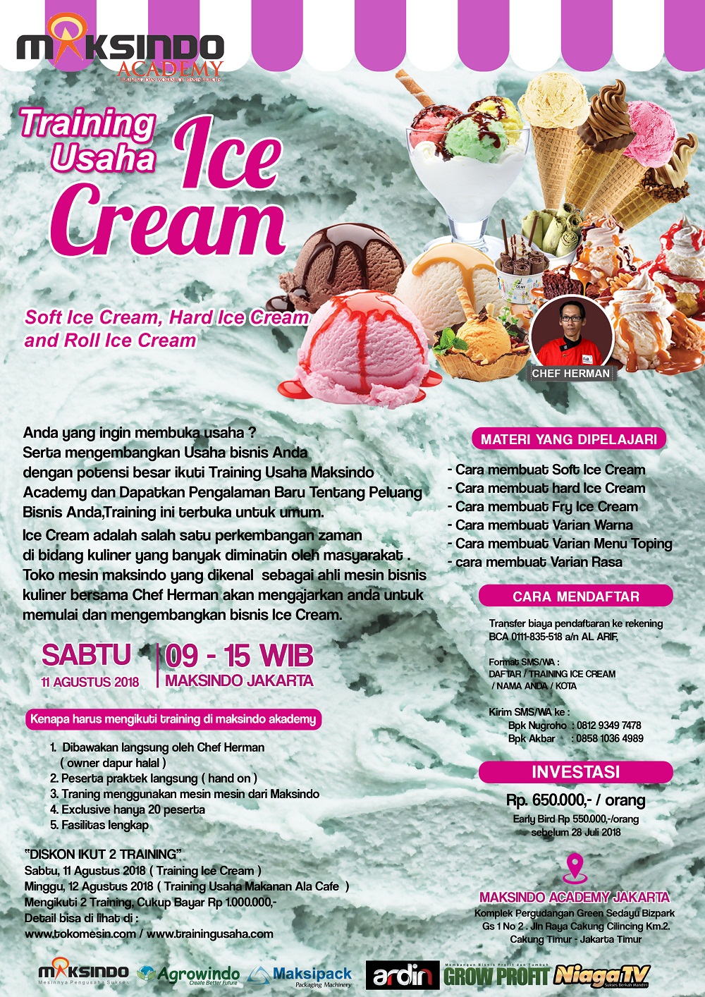 Training Usaha Ice Cream dan Topping, Sabtu 11 Agustus 2018