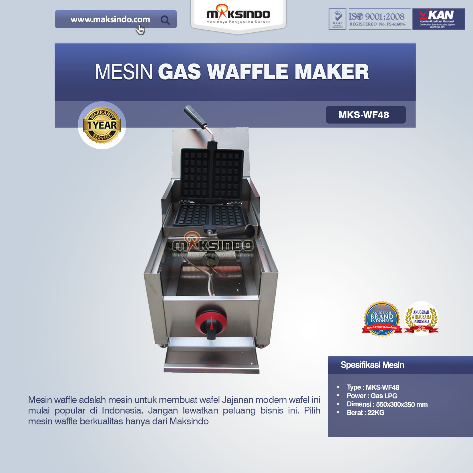 Jaul Mesin Gas Waffle Maker MKS-WF48 di Yogyakarta