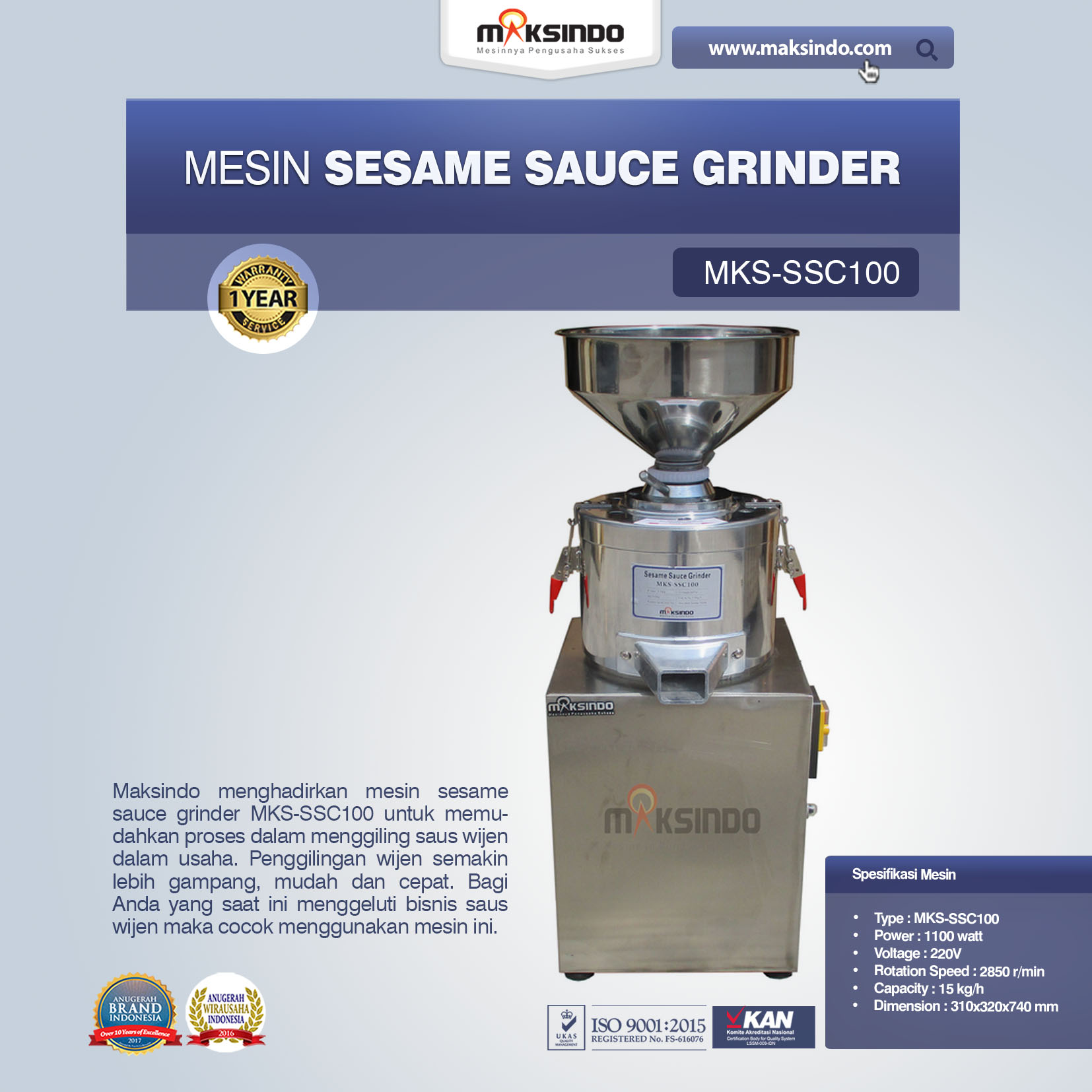 Jual Sesame Sauce Grinder MKS-SSC100 di Yogyakarta