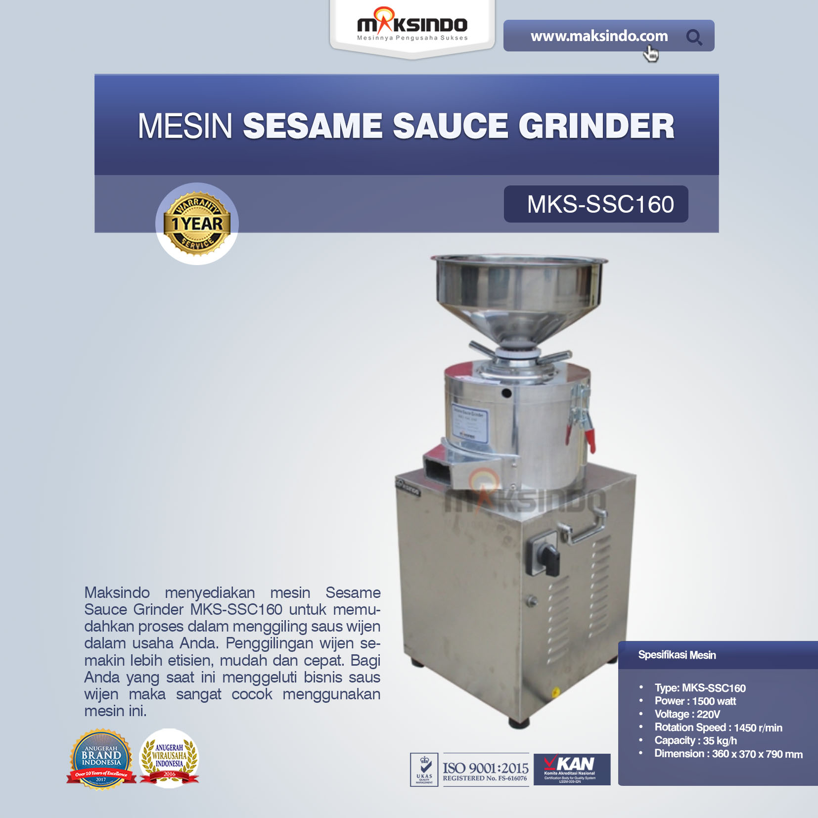 Jual Sesame Sauce Grinder MKS-SSC160 di Yogyakarta