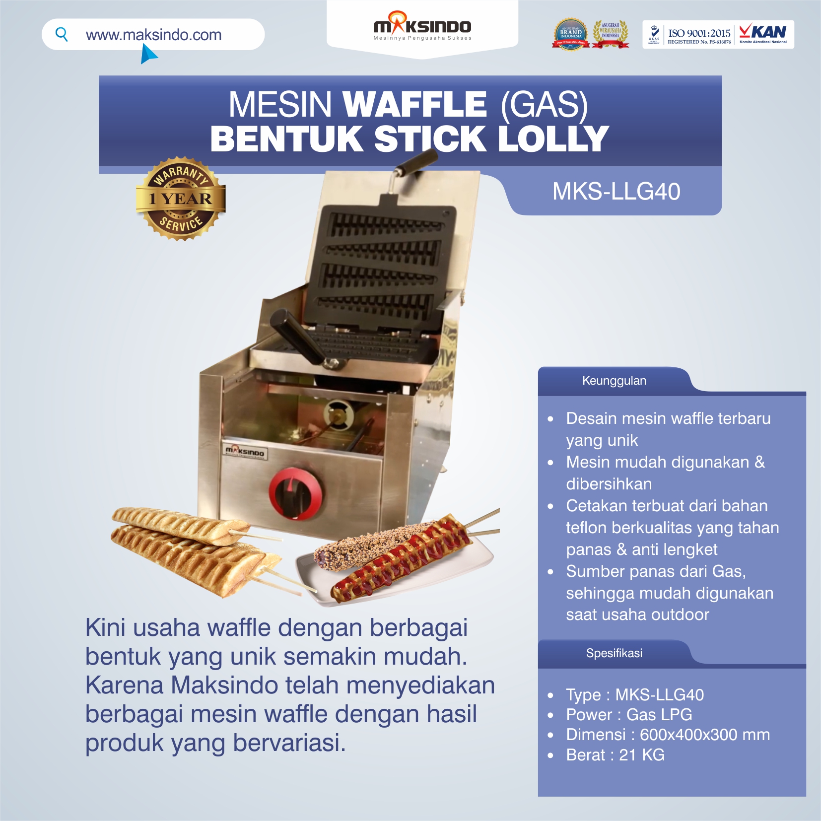 Mesin Waffle Bentuk Stick Lolly (Gas) MKS-LLG40
