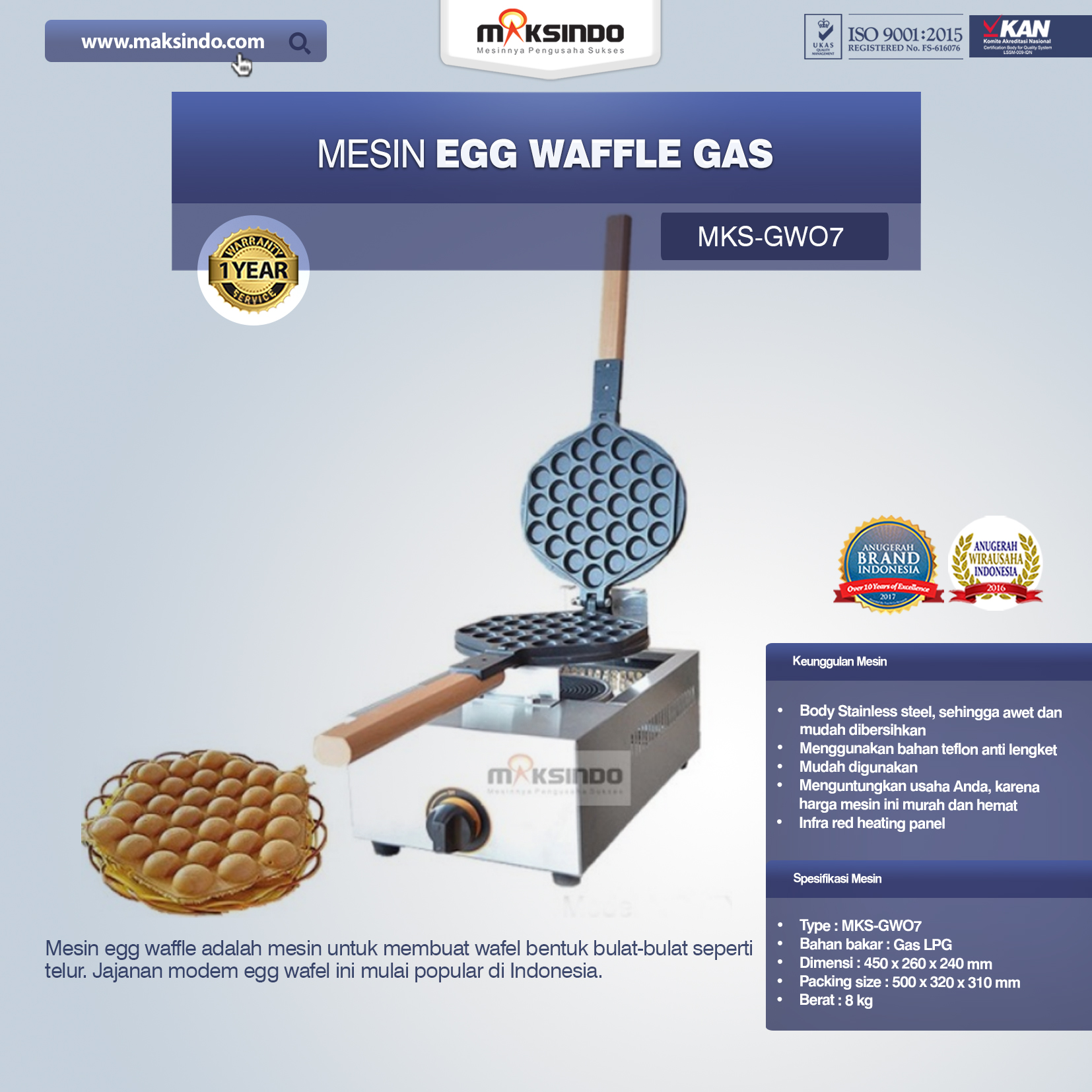 Jual Mesin Egg Waffle Gas (GW07) di Yogyakarta