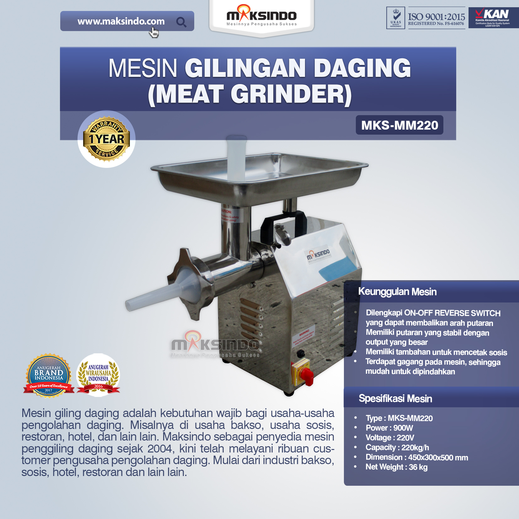 Jual Mesin Meat Grinder MKS-MM220 di Yogyakarta