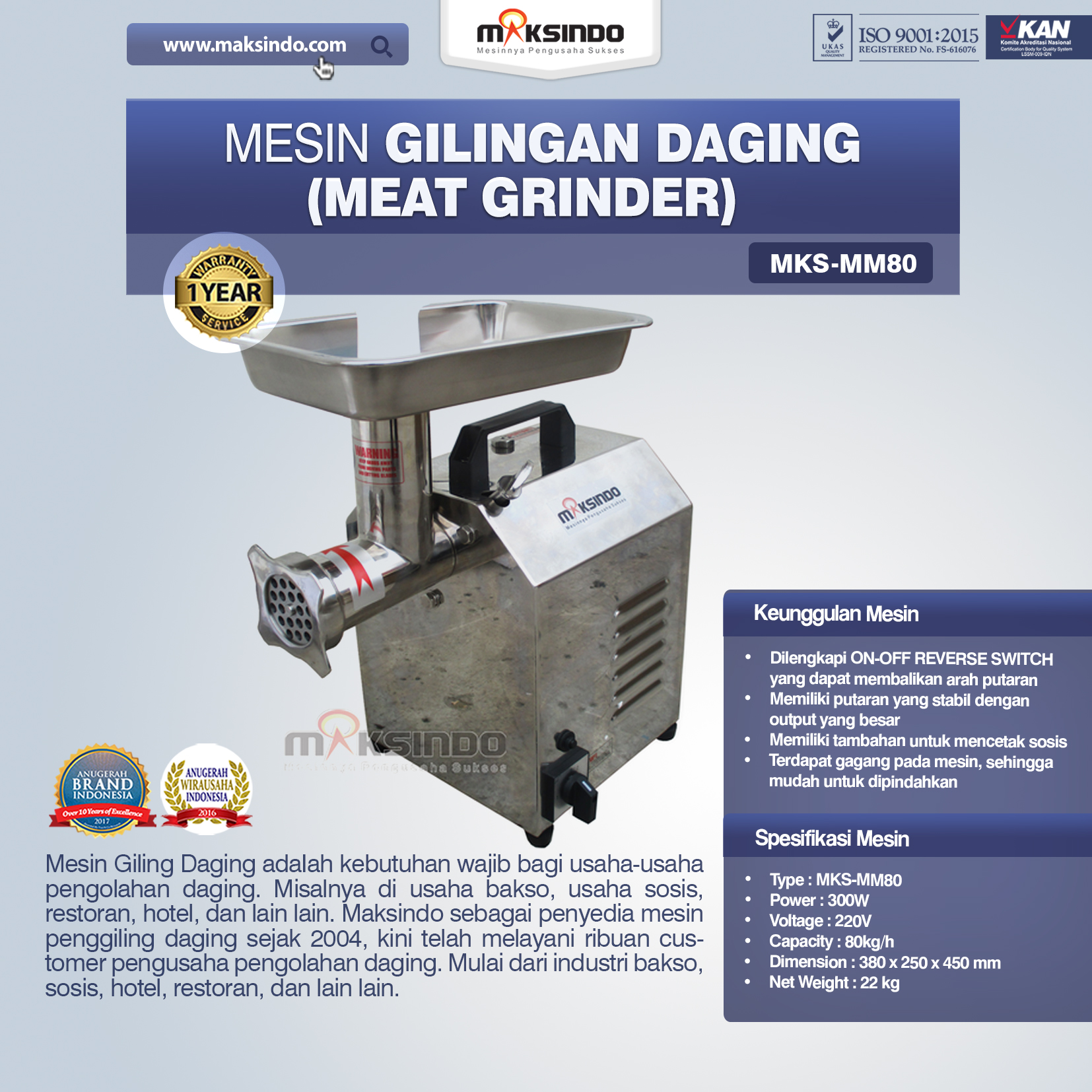 Jual Mesin Meat Grinder MKS-MM80 di Yogyakarta