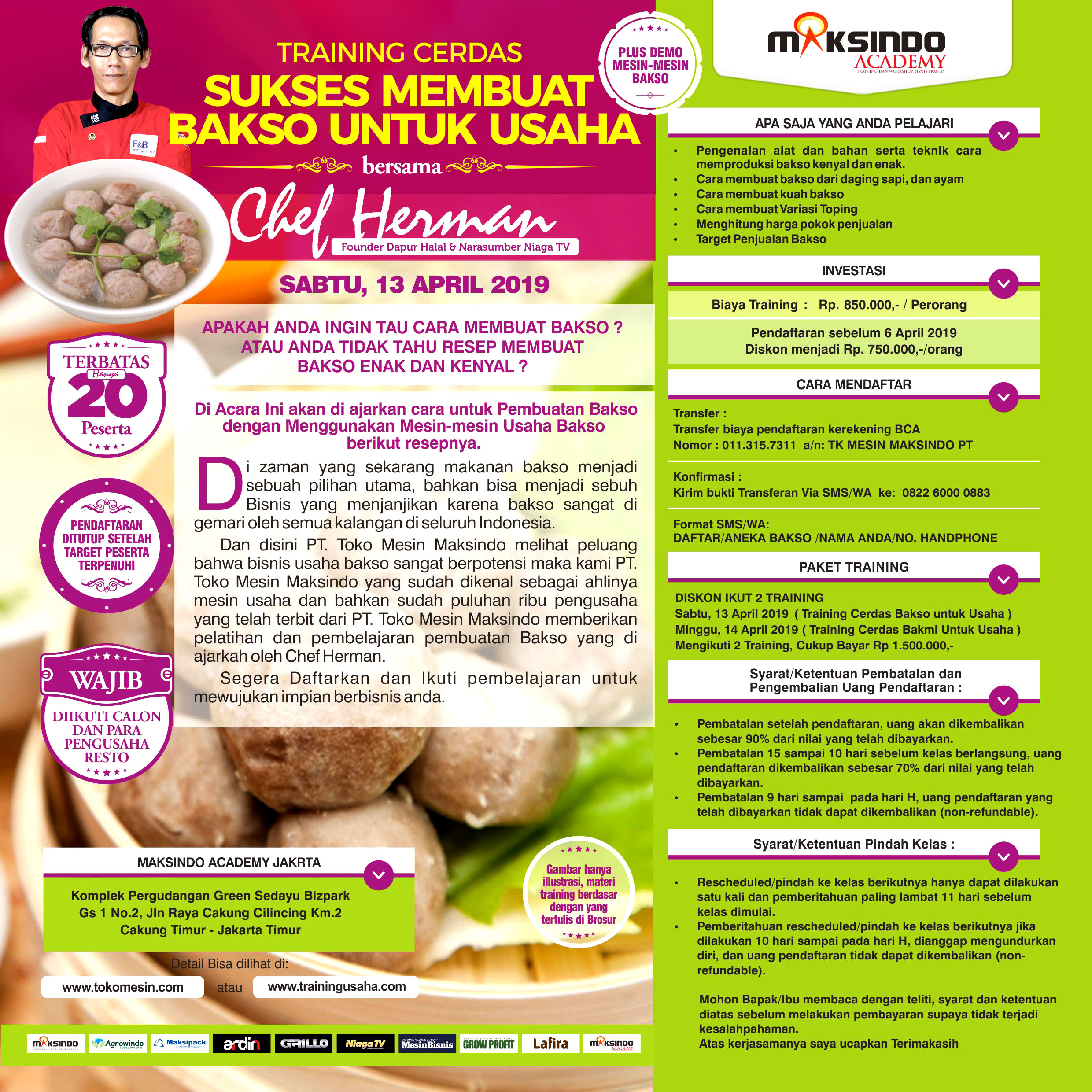 Training Cerdas Membuat Bakso Untuk Usaha, Sabtu 13 April 2019