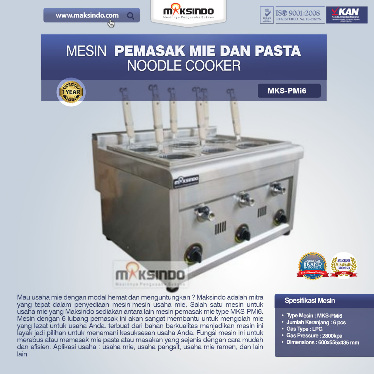 Jual Noodle Cooker (Pemasak Mie Dan Pasta) MKS-PMI6 di Yogyakarta