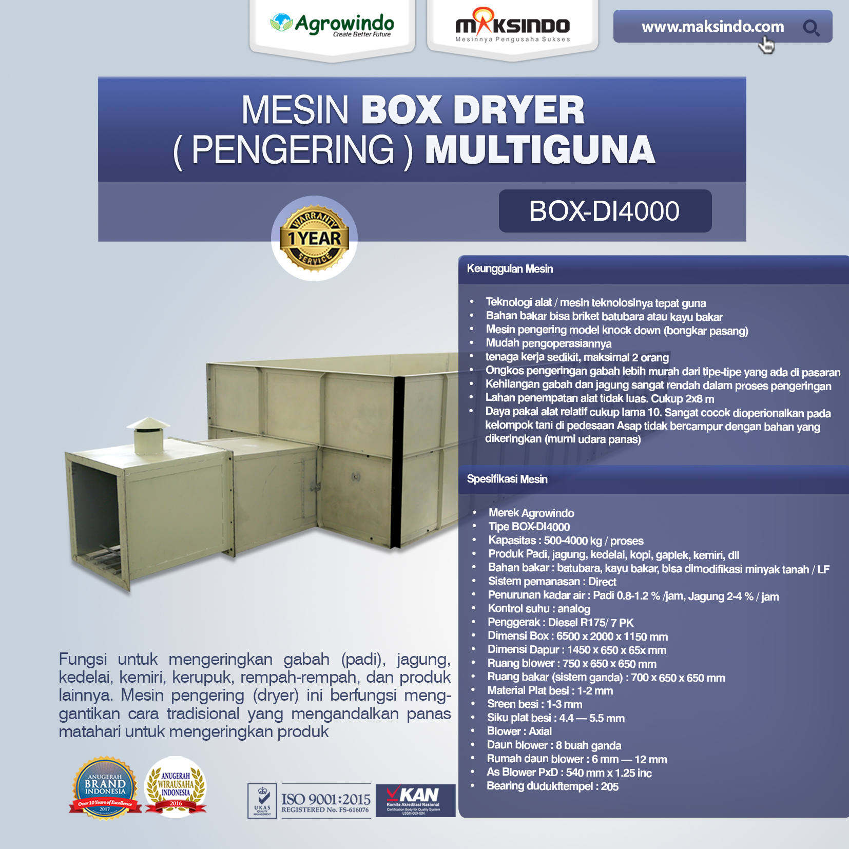 Jual Mesin Pengering Padi, Jagung, dan Produk Pertanian (BOX DRYER) di Yogyakarta