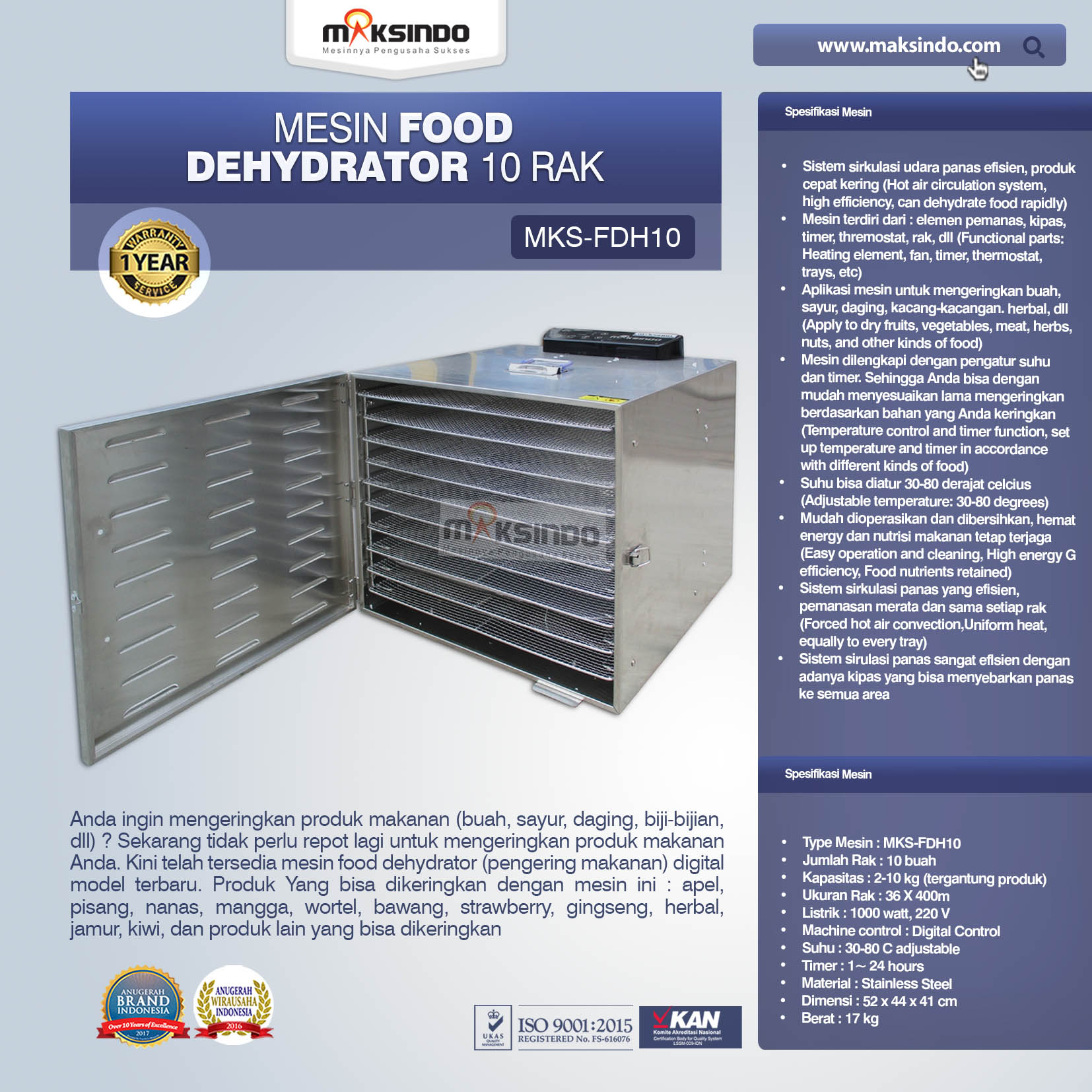 Jual Mesin Food Dehydrator 10 Rak (FDH10) di Yogyakarta
