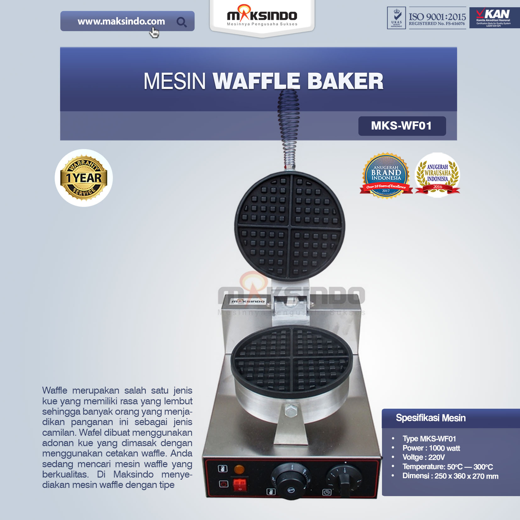 Jual Mesin Waffle Baker MKS-WF01 di Yogyakarta