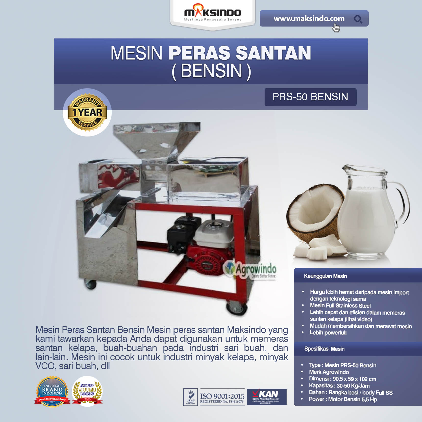 Jual Mesin Peras Santan Bensin di Yogyakarta