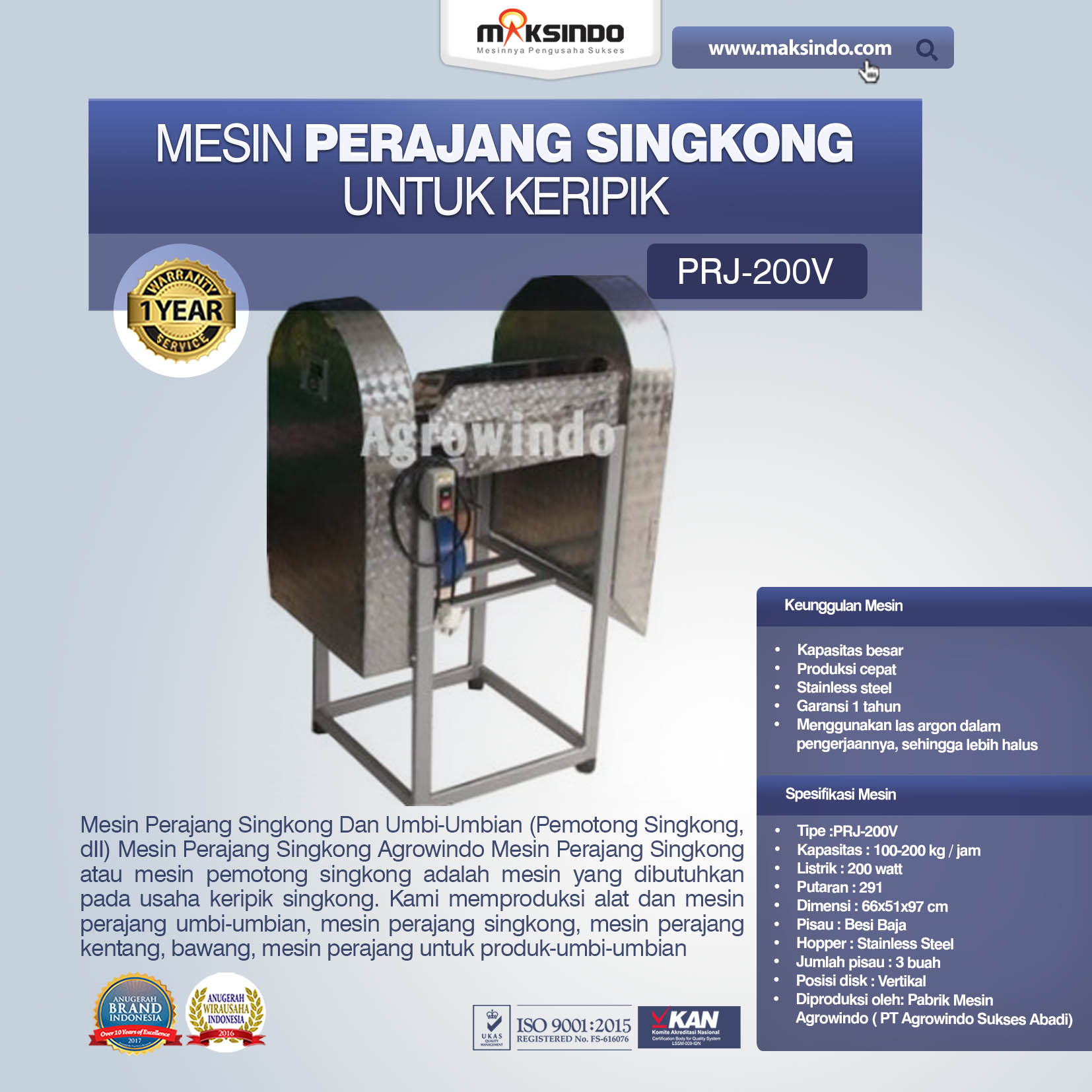 Jual Mesin Perajang Singkong Untuk Keripik PRJ-200V di Yogyakarta