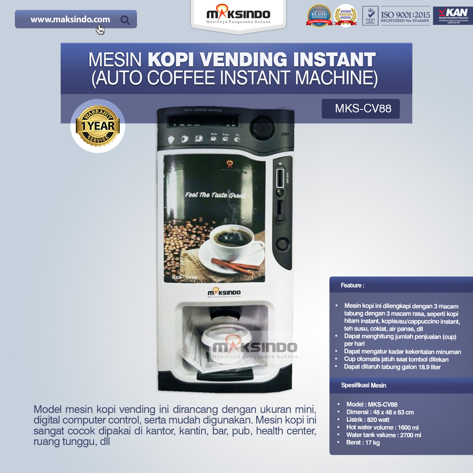Jual Mesin Kopi Instant (Auto Coffee Instant Machine) MKS-CV88 di Yogyakarta