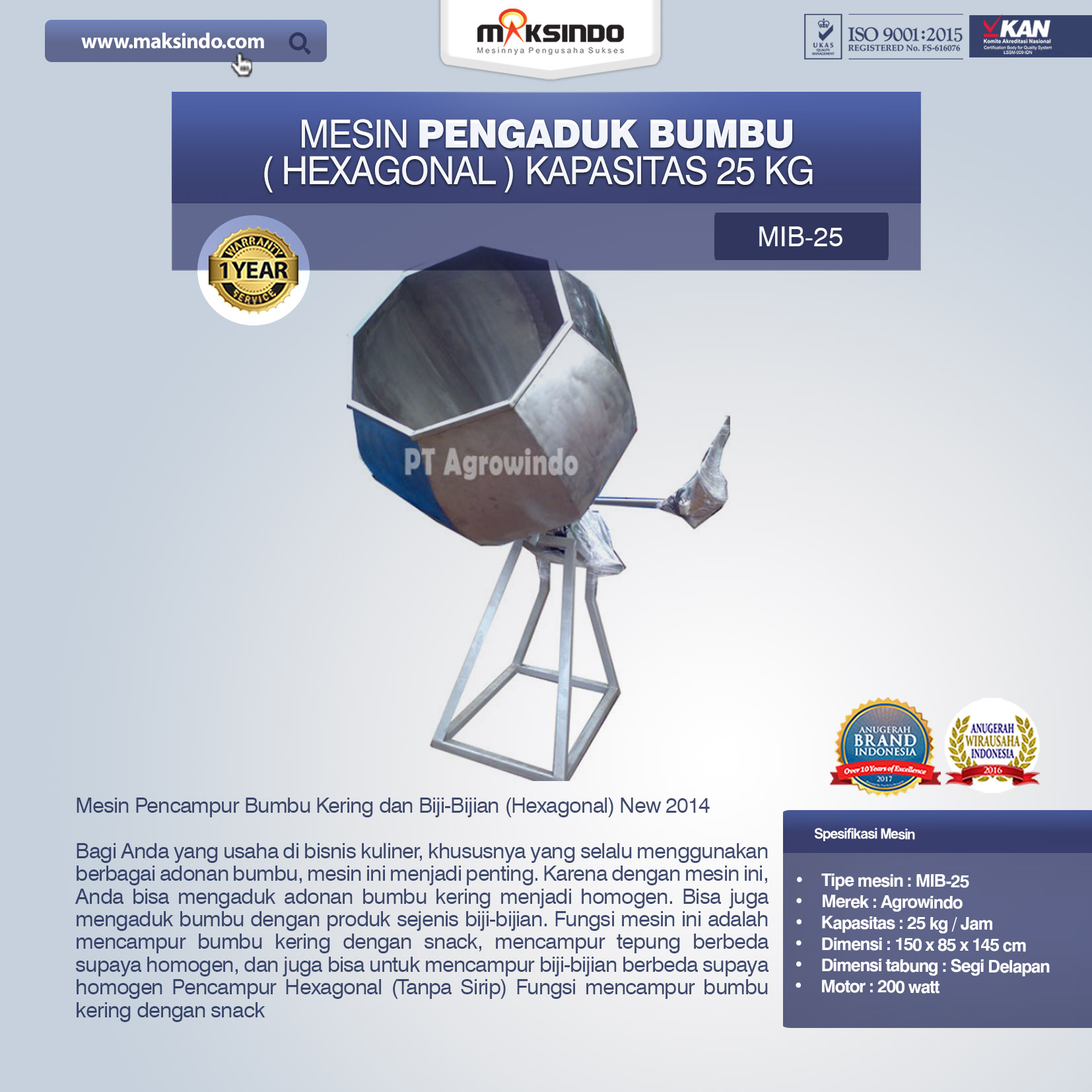 Jual Mesin Pengaduk Bumbu (Hexagonal) di Yogyakarta