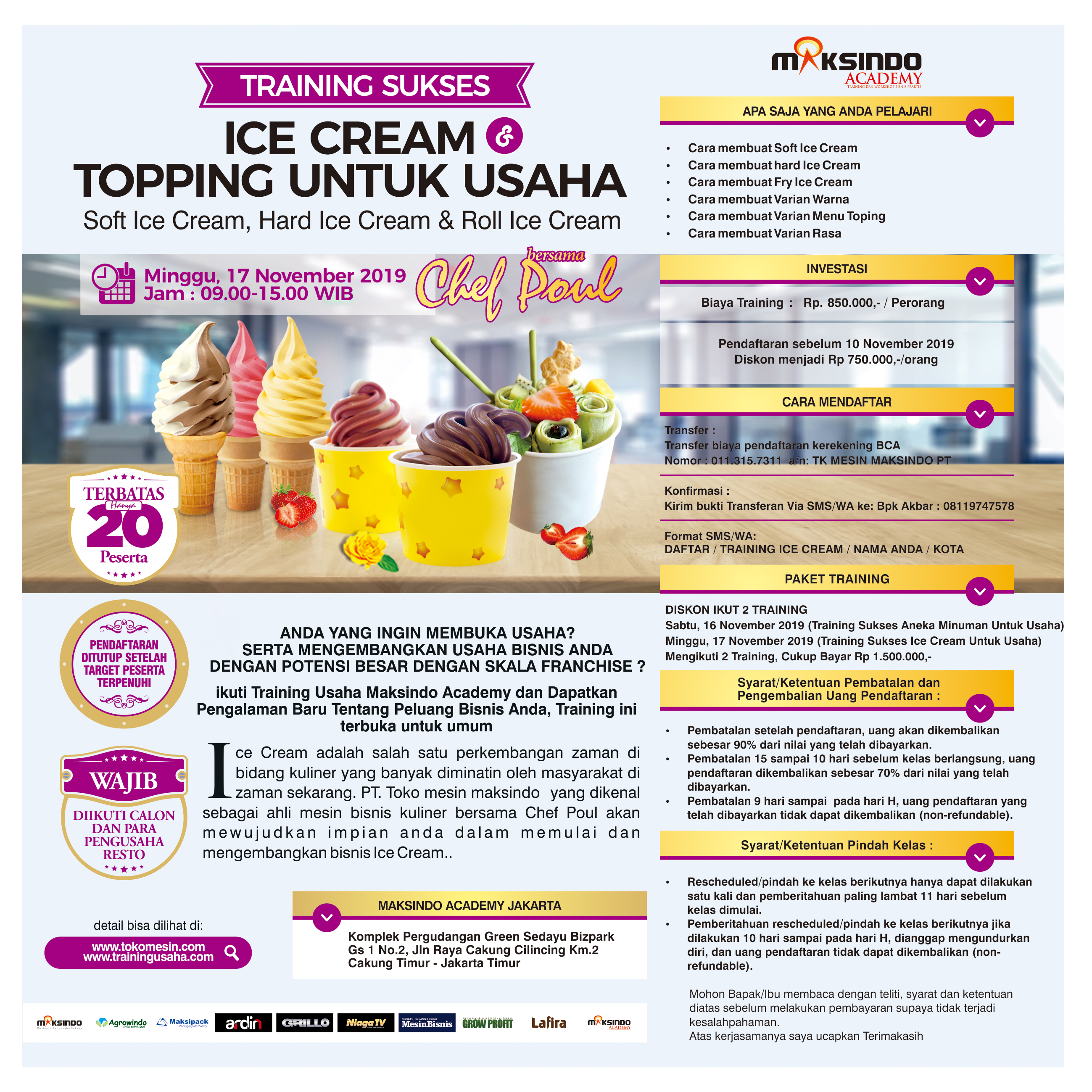 Training Sukses Ice Cream dan Topping Untuk Usaha, Minggu 17 November 2019