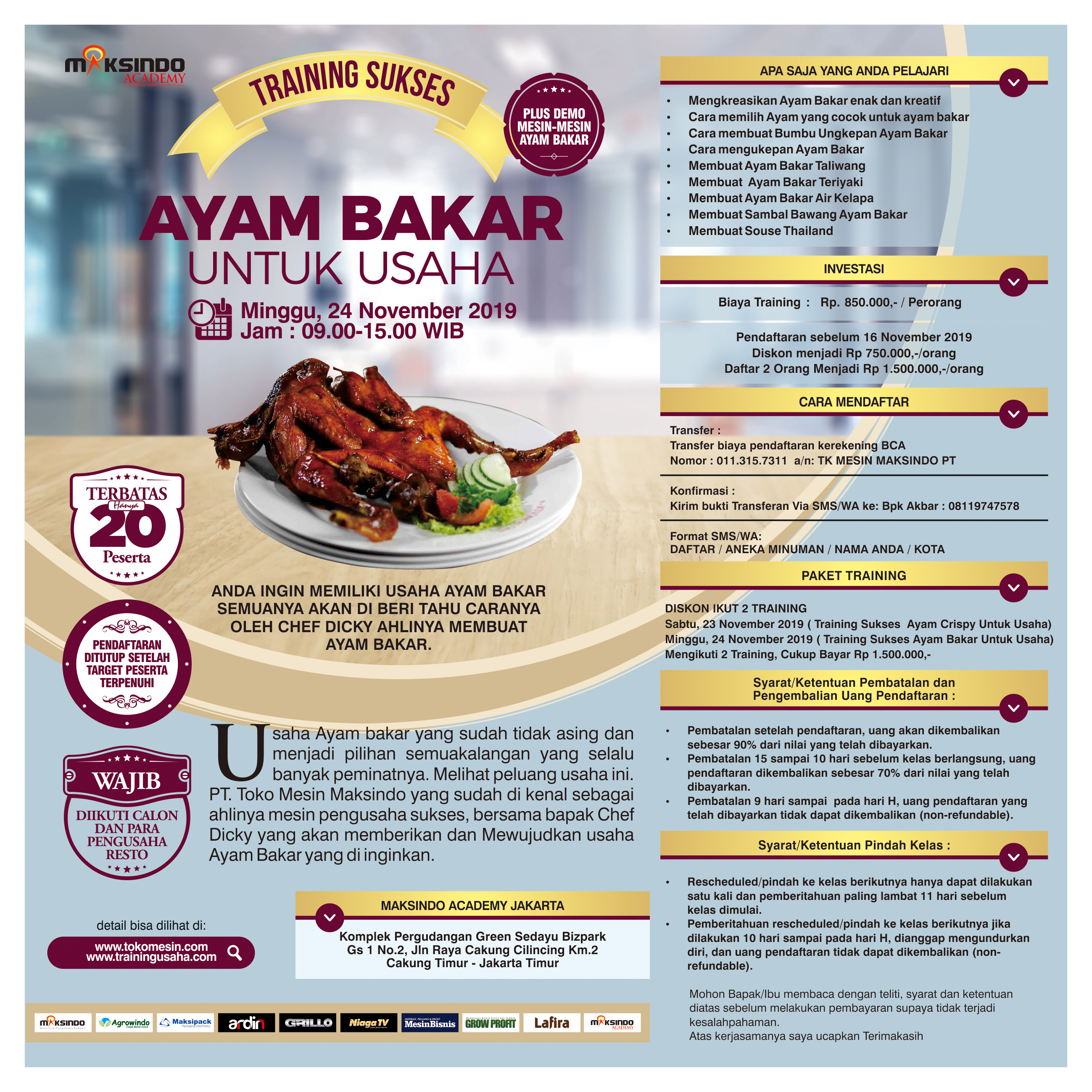 Training Usaha Ayam Bakar Untuk Usaha, Minggu 24 November 2019