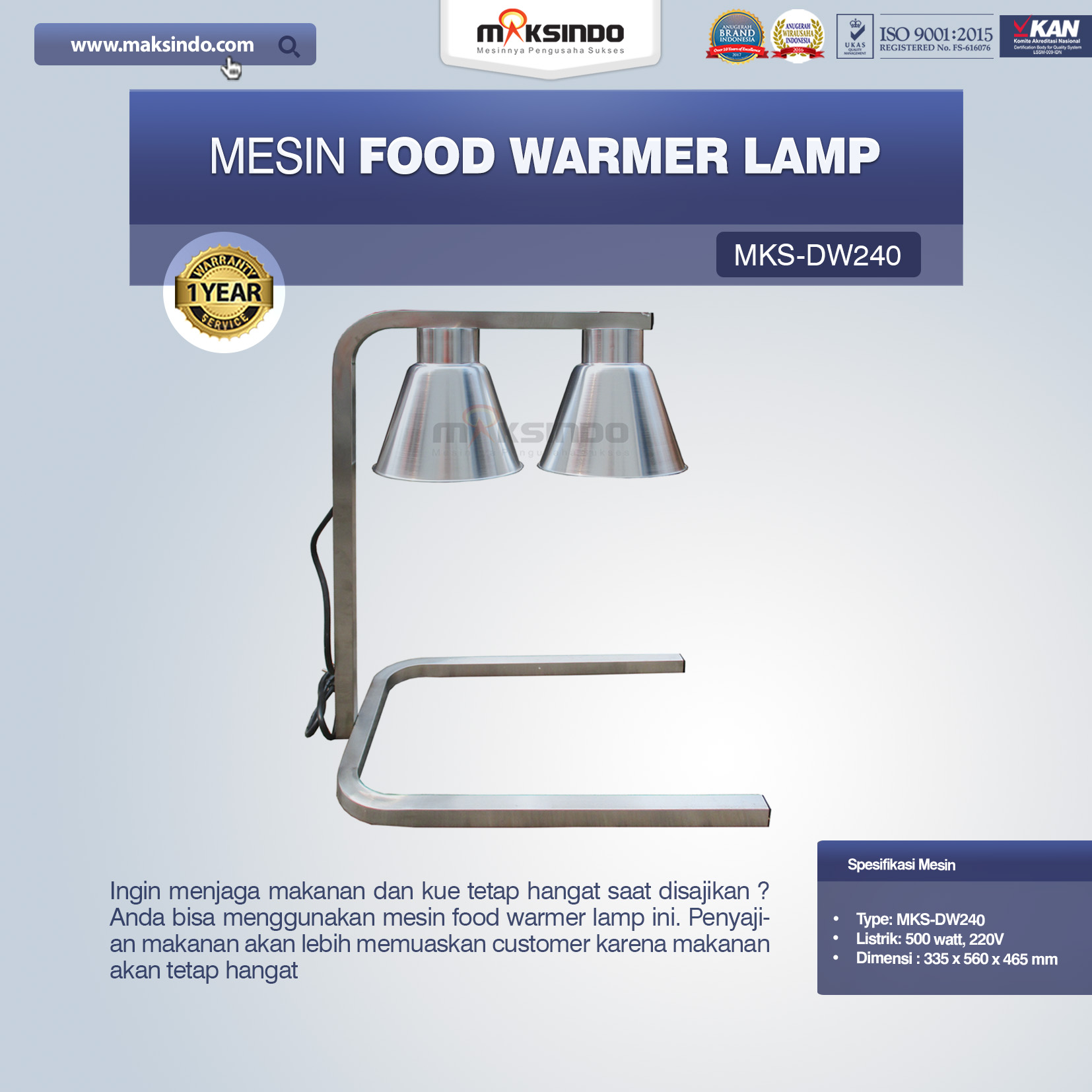 Jual Mesin Food Warmer Lamp MKS-DW240 di Yogyakarta