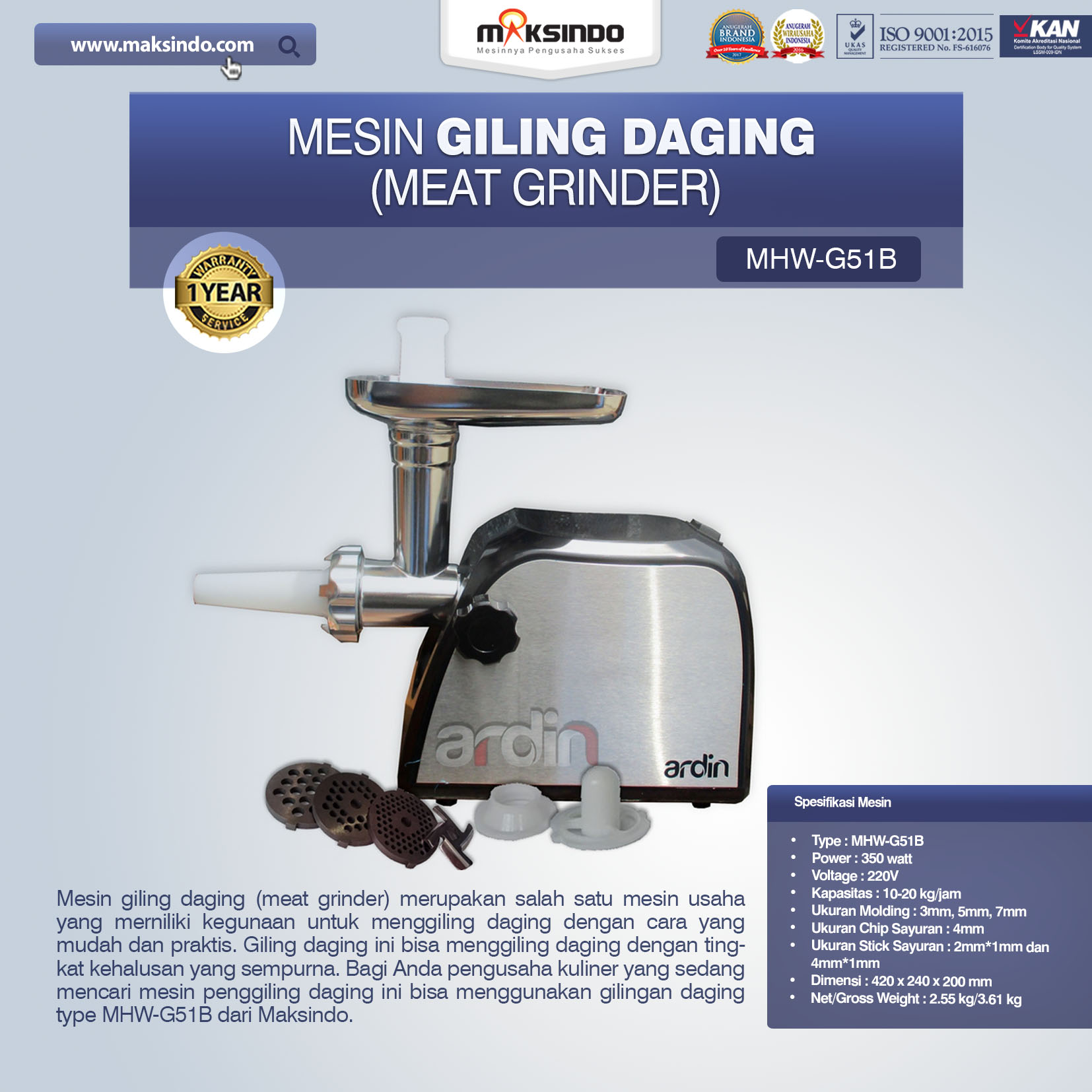 Jual Mesin Giling Daging (Meat Grinder) MHW-G51B di Yogyakarta