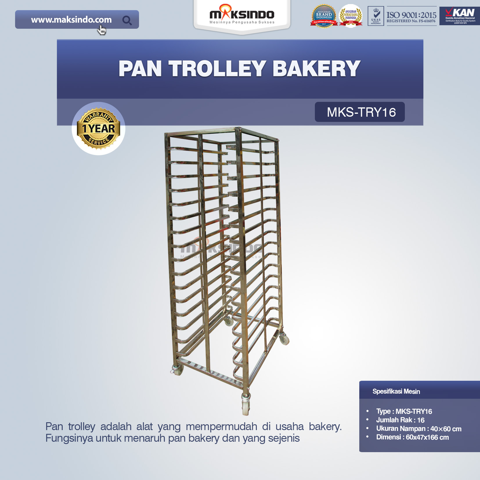 Jual Pan Trolley Bakery (MKS-TRY16) di Yogyakarta