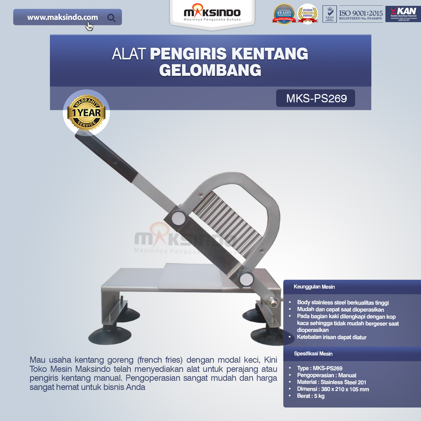 Jual Alat Pengiris Kentang Gelombang MKS-PS269 di Yogyakarta