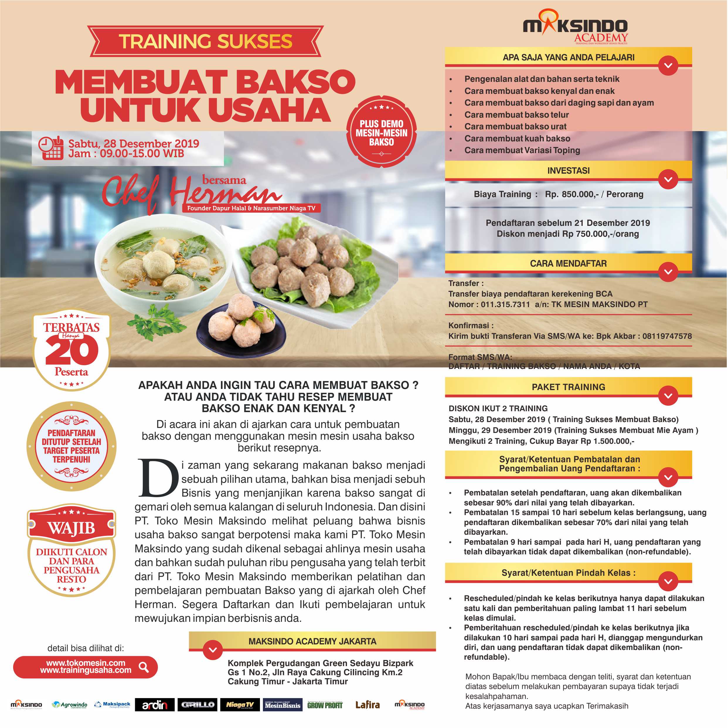 Training Sukses Membuat Bakso Untuk Usaha Sabtu, 28 Desember 2019