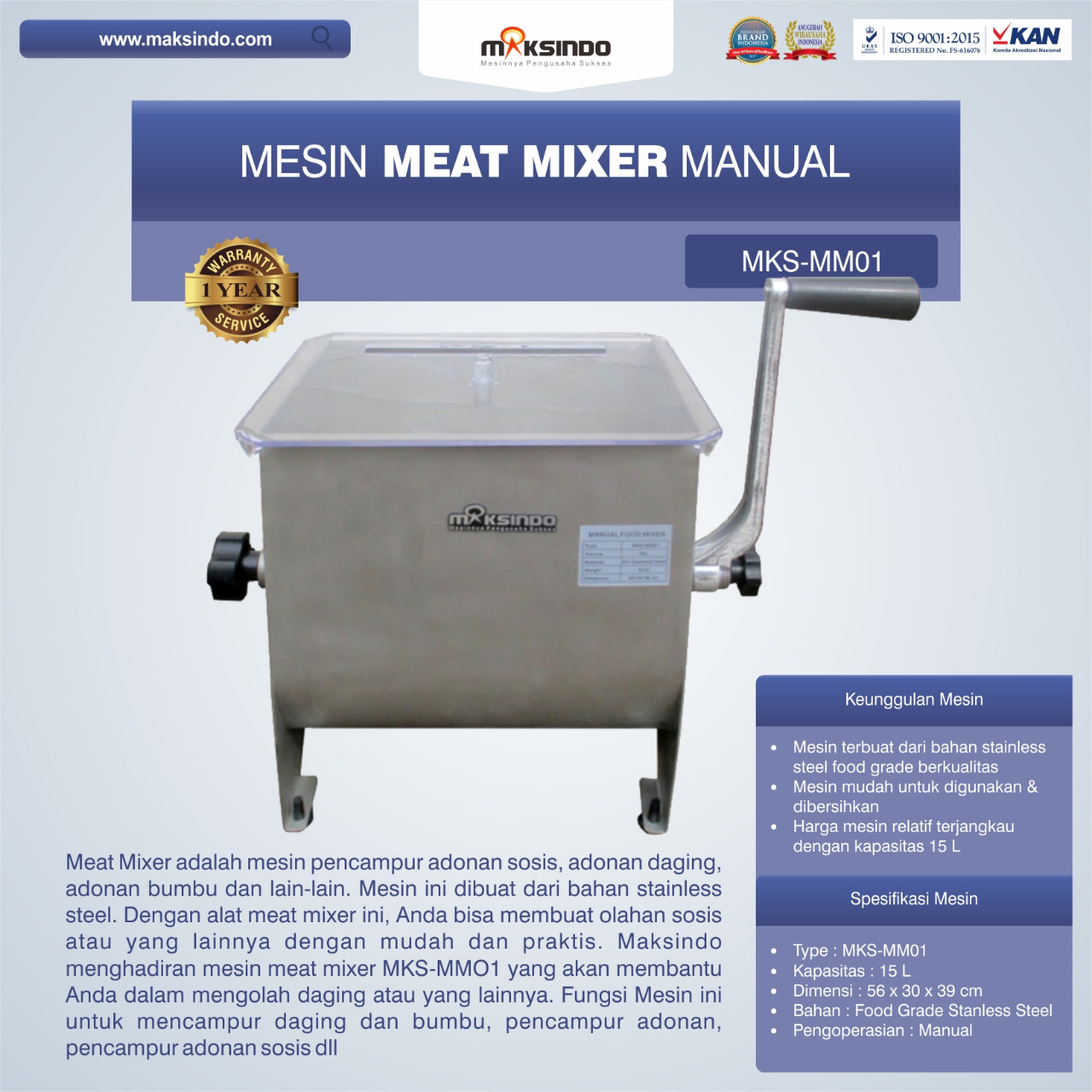 Jual Manual Meat Mixer MKS-MM01 di Yogyakarta