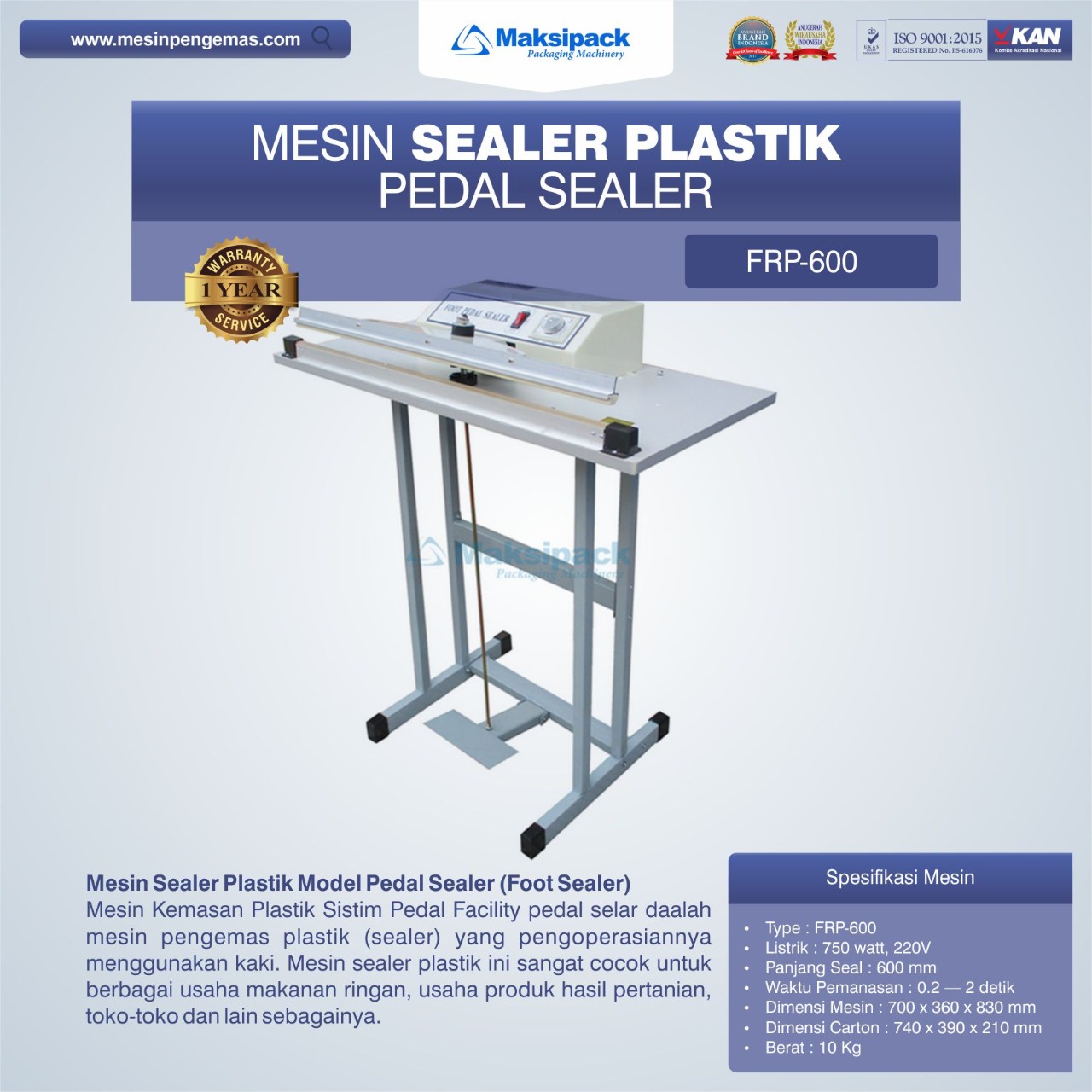 Jual Mesin Sealer Plastik Pedal Sealer FRP-600 di Yogyakarta