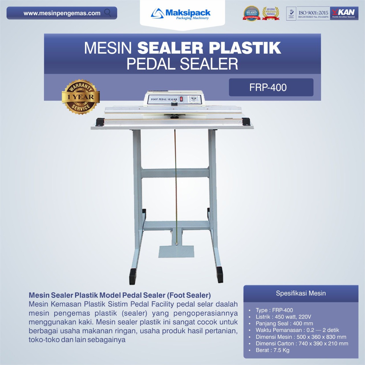 Jual Mesin Sealer Plastik Pedal Sealer FRP-400 di Yogyakarta