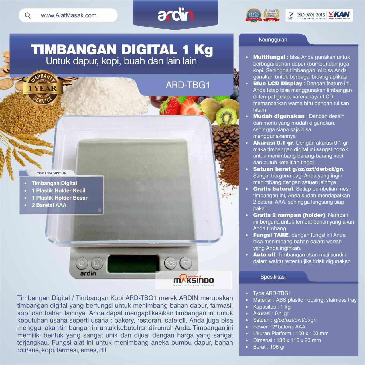Jual Timbangan Digital Dapur 1 kg / Timbangan Kopi ARD-TBG1 di Yogyakarta