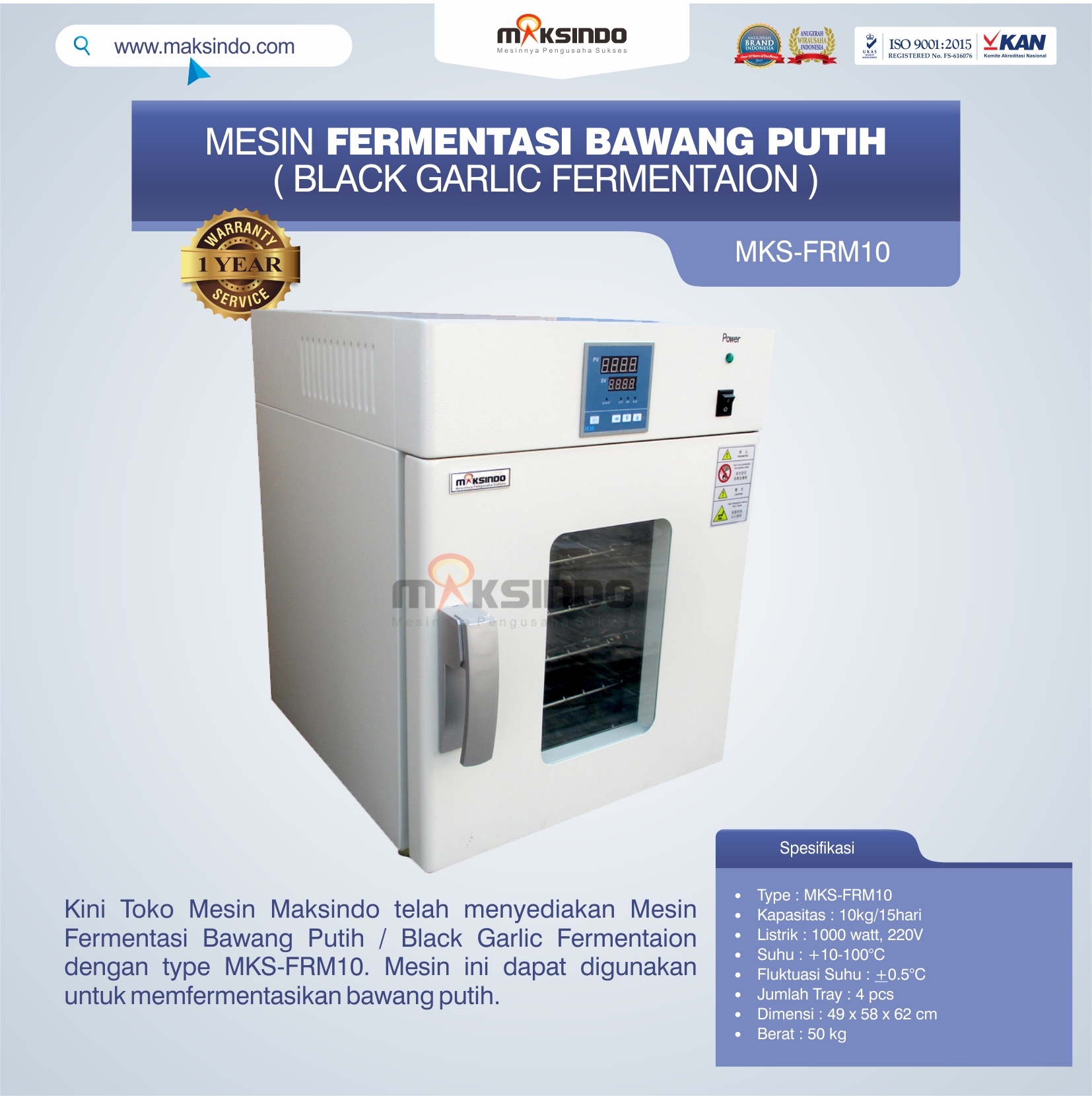 Jual Mesin Fermentasi Bawang Putih / Black Garlic Fermentaion MKS-FRM10 di Yogyakarta