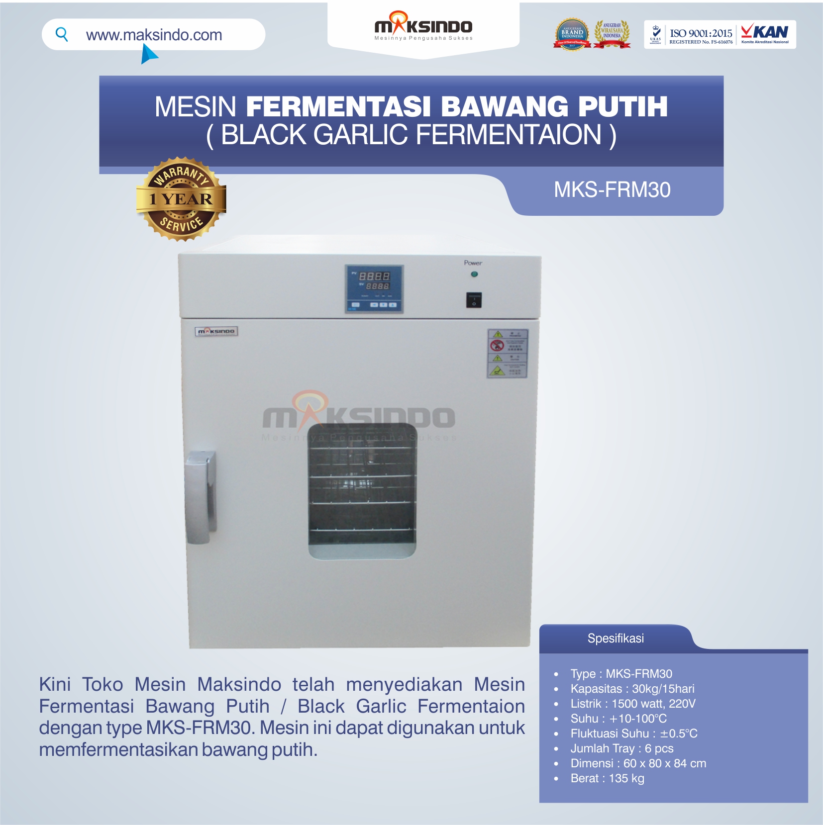 Jual Mesin Fermentasi Bawang Putih / Black Garlic Fermentaion MKS-FRM30 di Yogyakarta